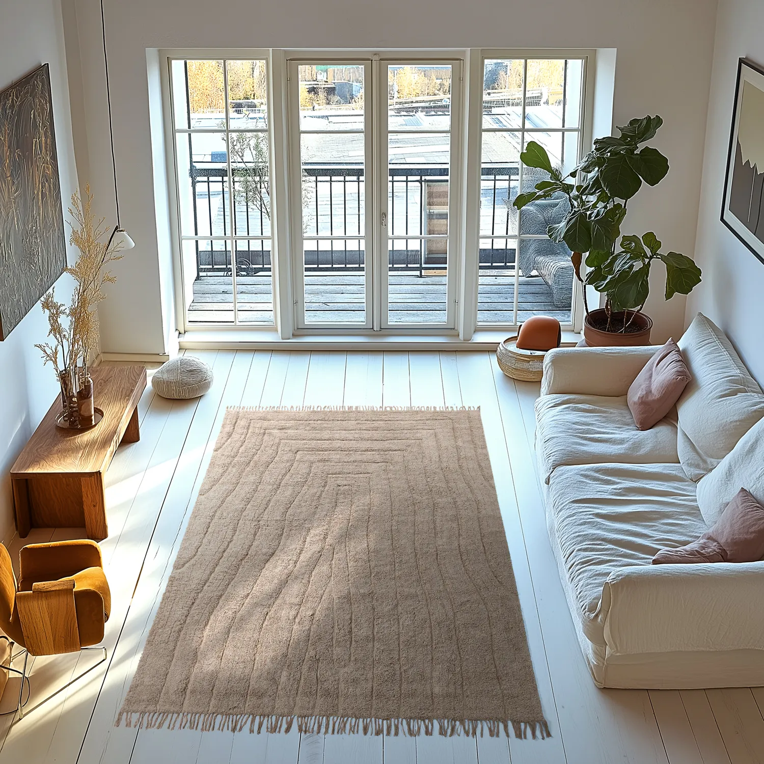 Hoogpolig vloerkleed - Farley Natural Cotton Shaggy (beige)