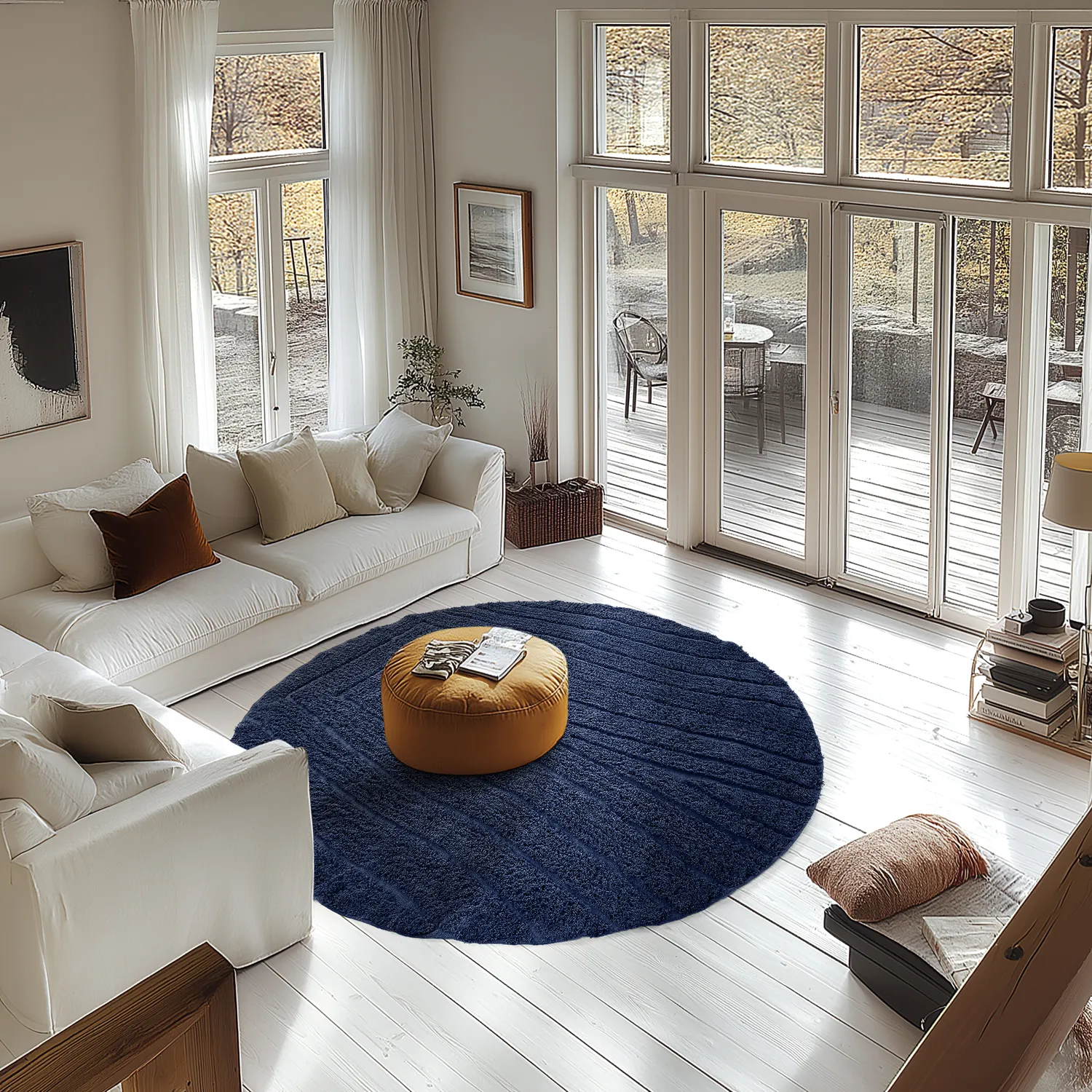 Ronde vloerkleden - Farley Natural Cotton Shaggy (blauw)