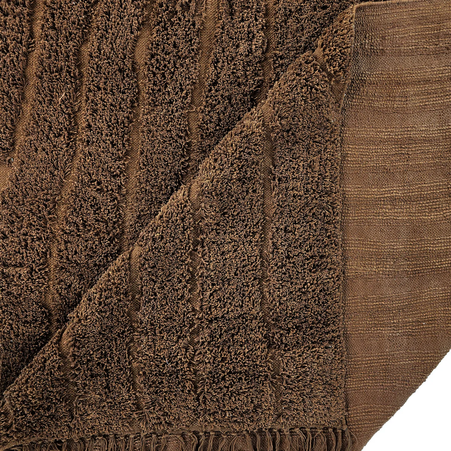 Hoogpolig vloerkleed - Farley Natural Cotton Shaggy (bruin)