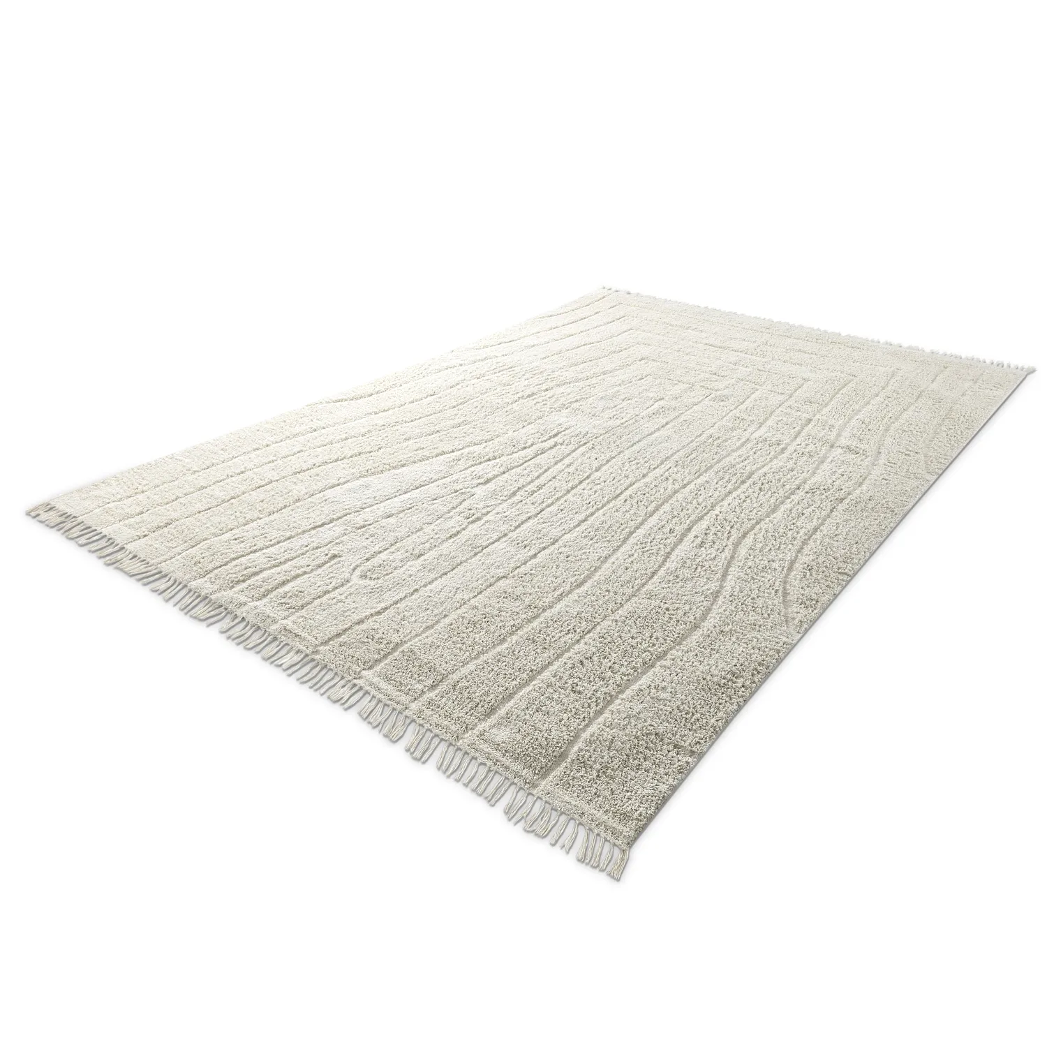 Hoogpolig vloerkleed - Farley Natural Cotton Shaggy (gebroken wit)