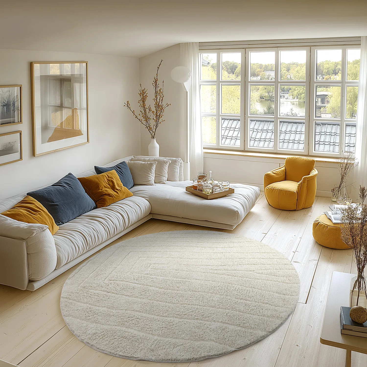 Ronde vloerkleden - Farley Natural Cotton Shaggy (gebroken wit)