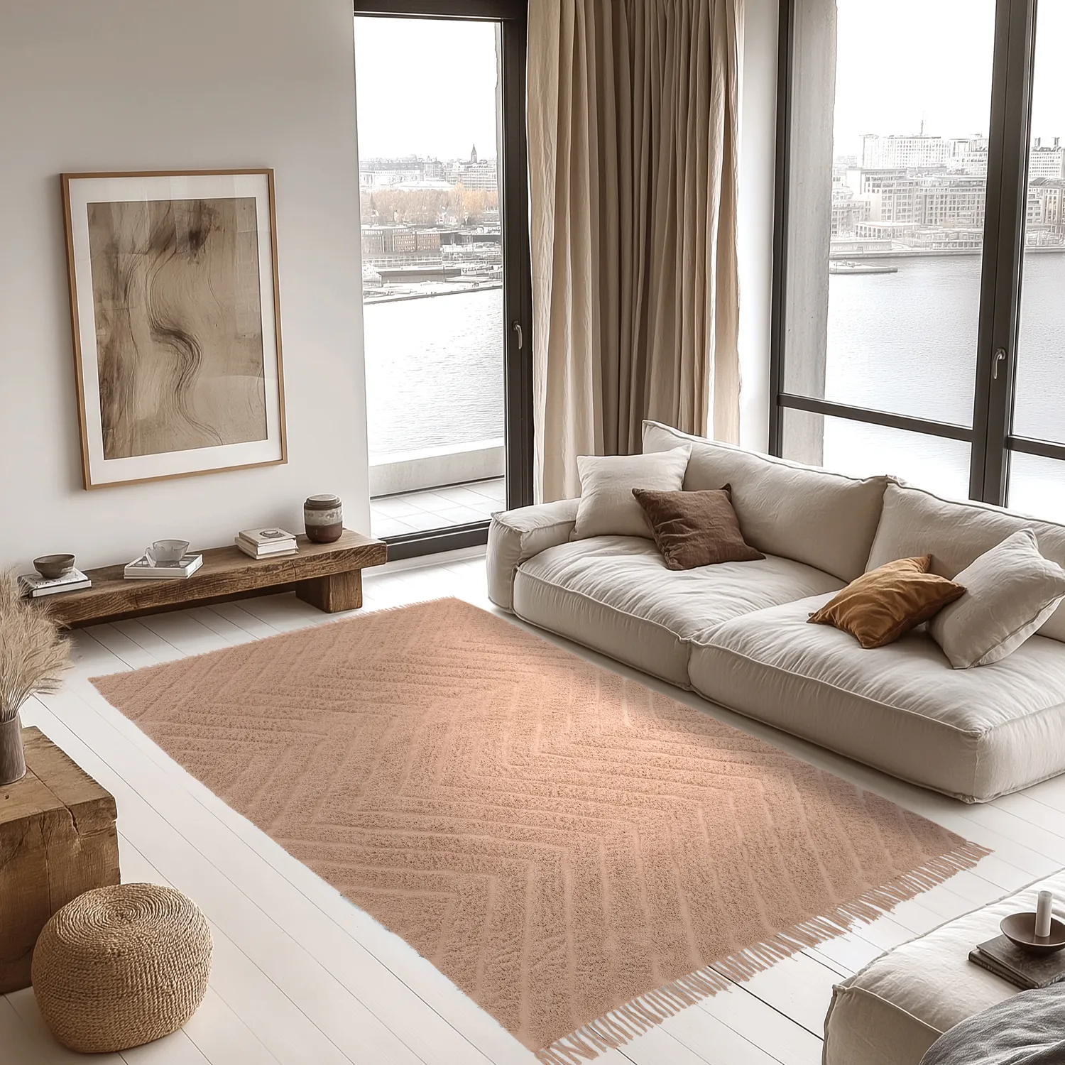 Hoogpolig vloerkleed - Farley Natural Cotton Shaggy (roze)