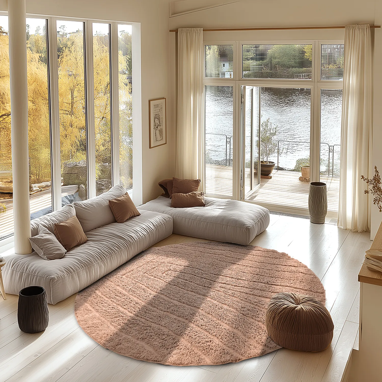 Ronde vloerkleden - Farley Natural Cotton Shaggy (roze)