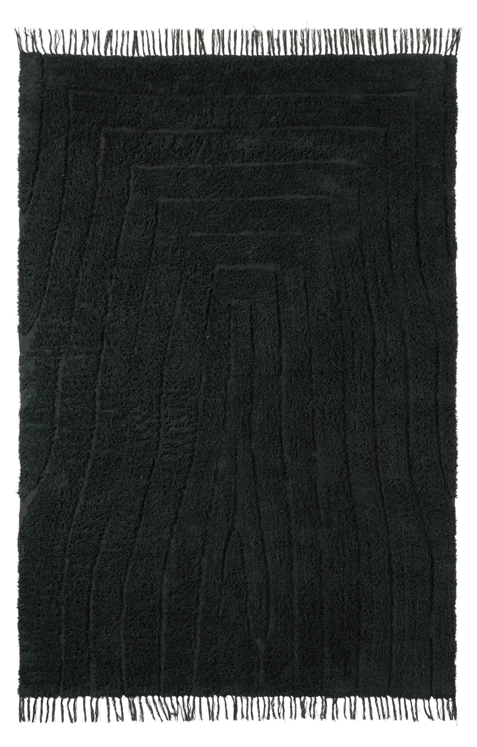 Hoogpolig vloerkleed - Farley Natural Cotton Shaggy (zwart)