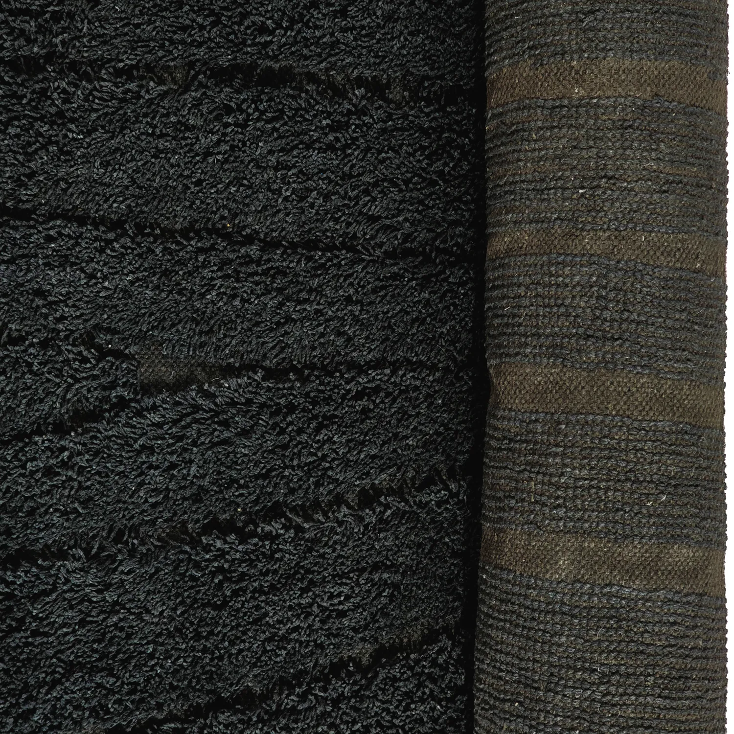 Hoogpolig vloerkleed - Farley Natural Cotton Shaggy (zwart)