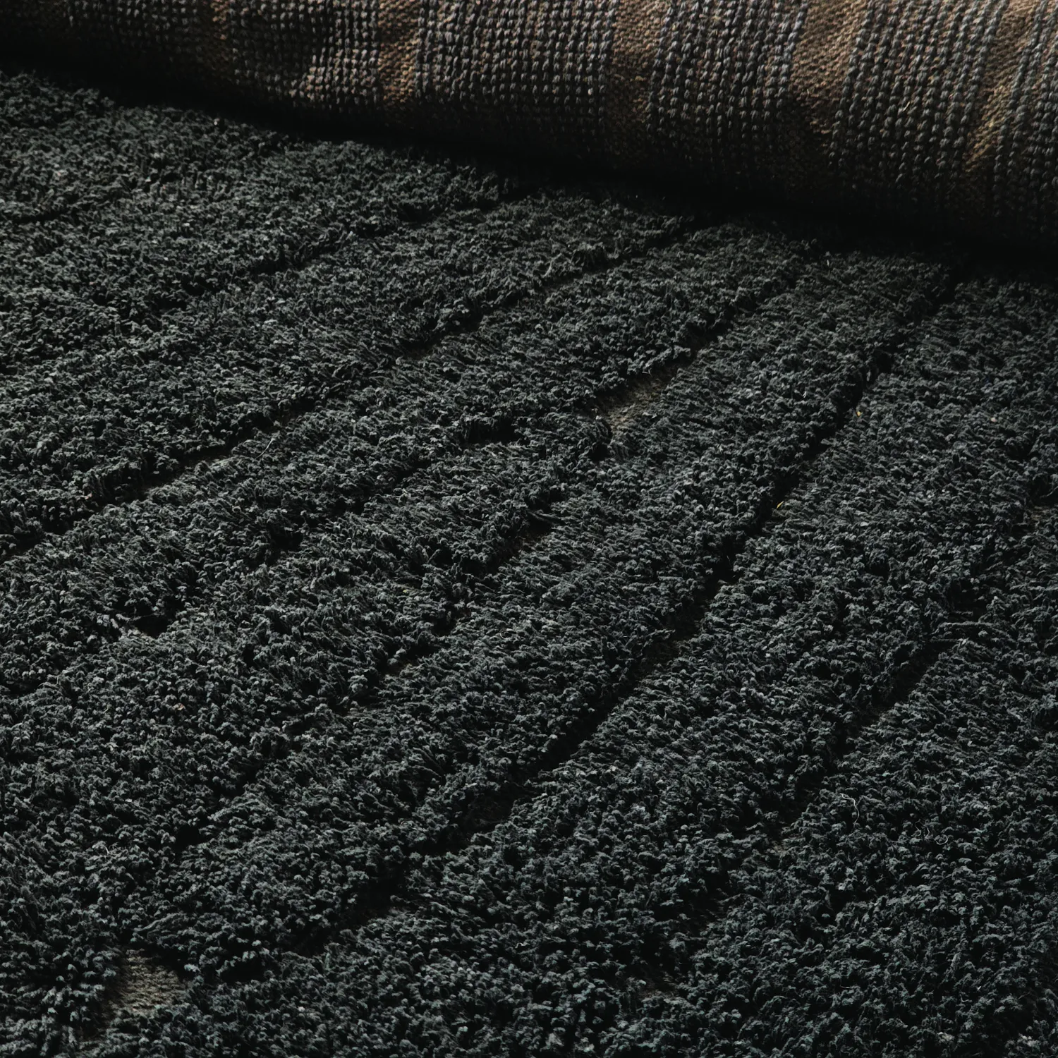 Hoogpolig vloerkleed - Farley Natural Cotton Shaggy (zwart)