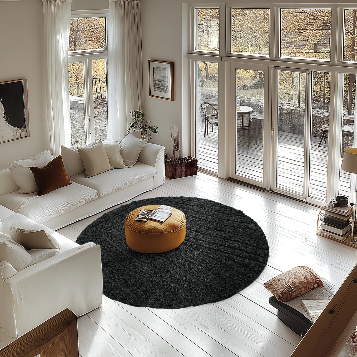 Ronde vloerkleden - Farley Natural Cotton Shaggy (zwart)