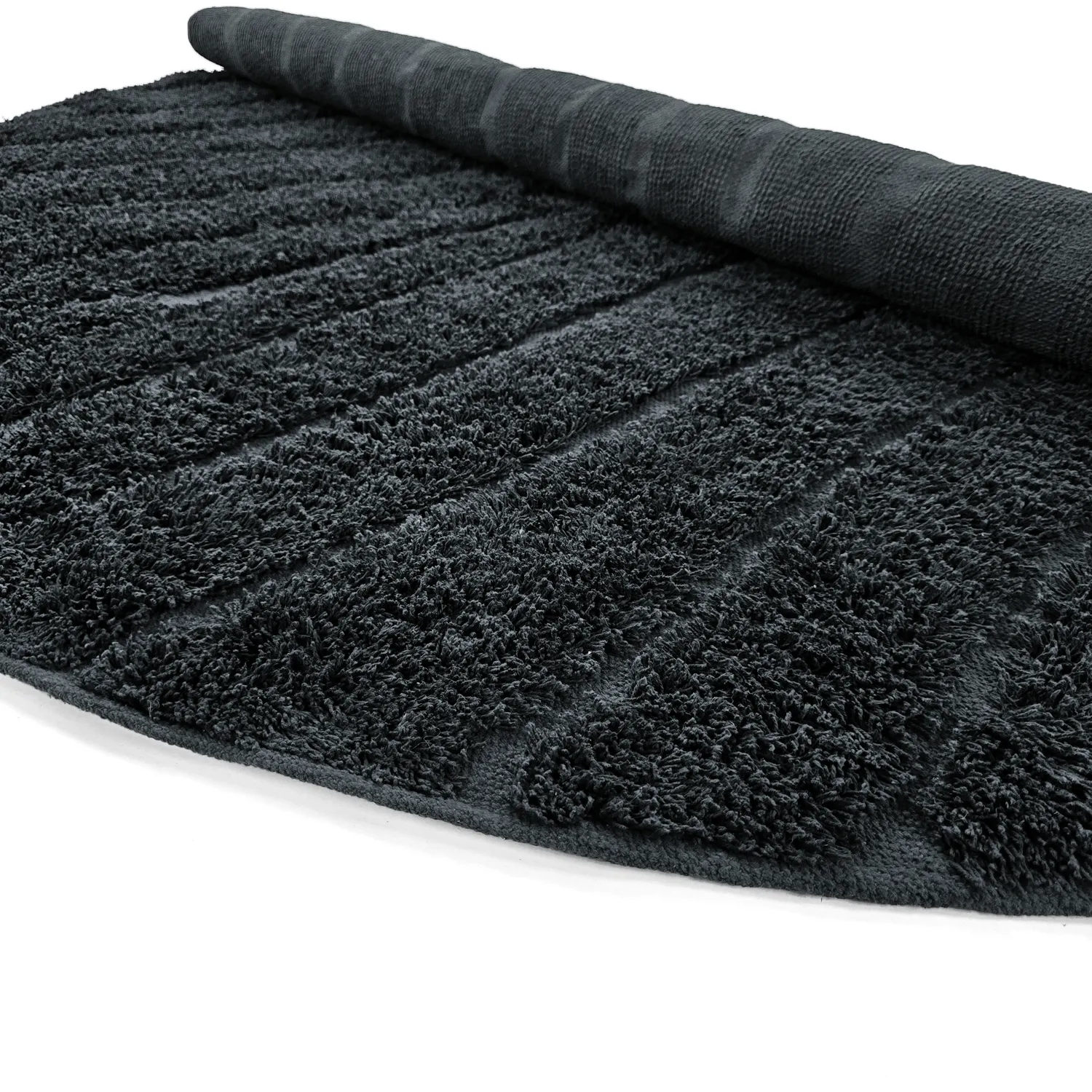 Ronde vloerkleden - Farley Natural Cotton Shaggy (zwart)