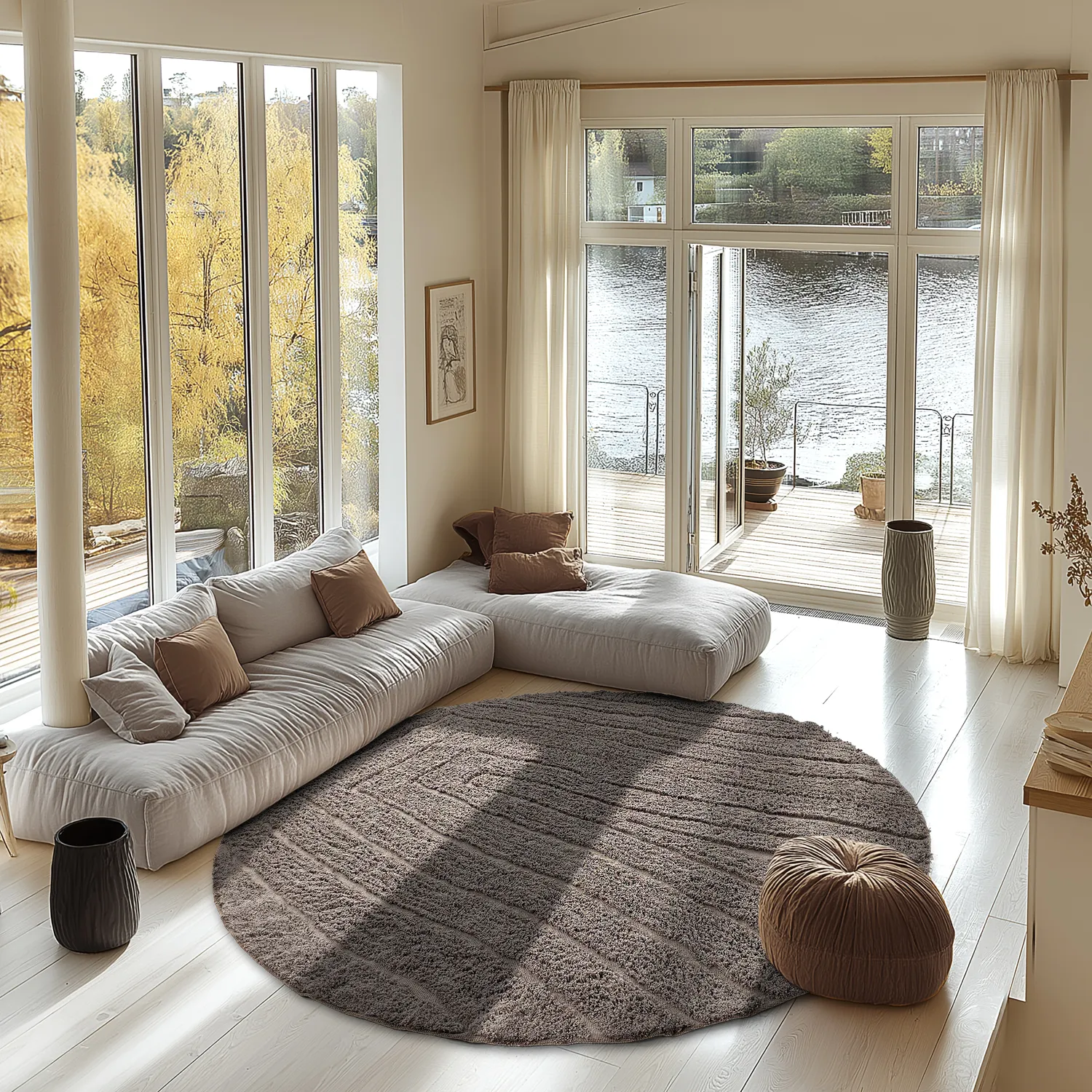 Ronde vloerkleden - Farley Natural Cotton Shaggy (taupe)