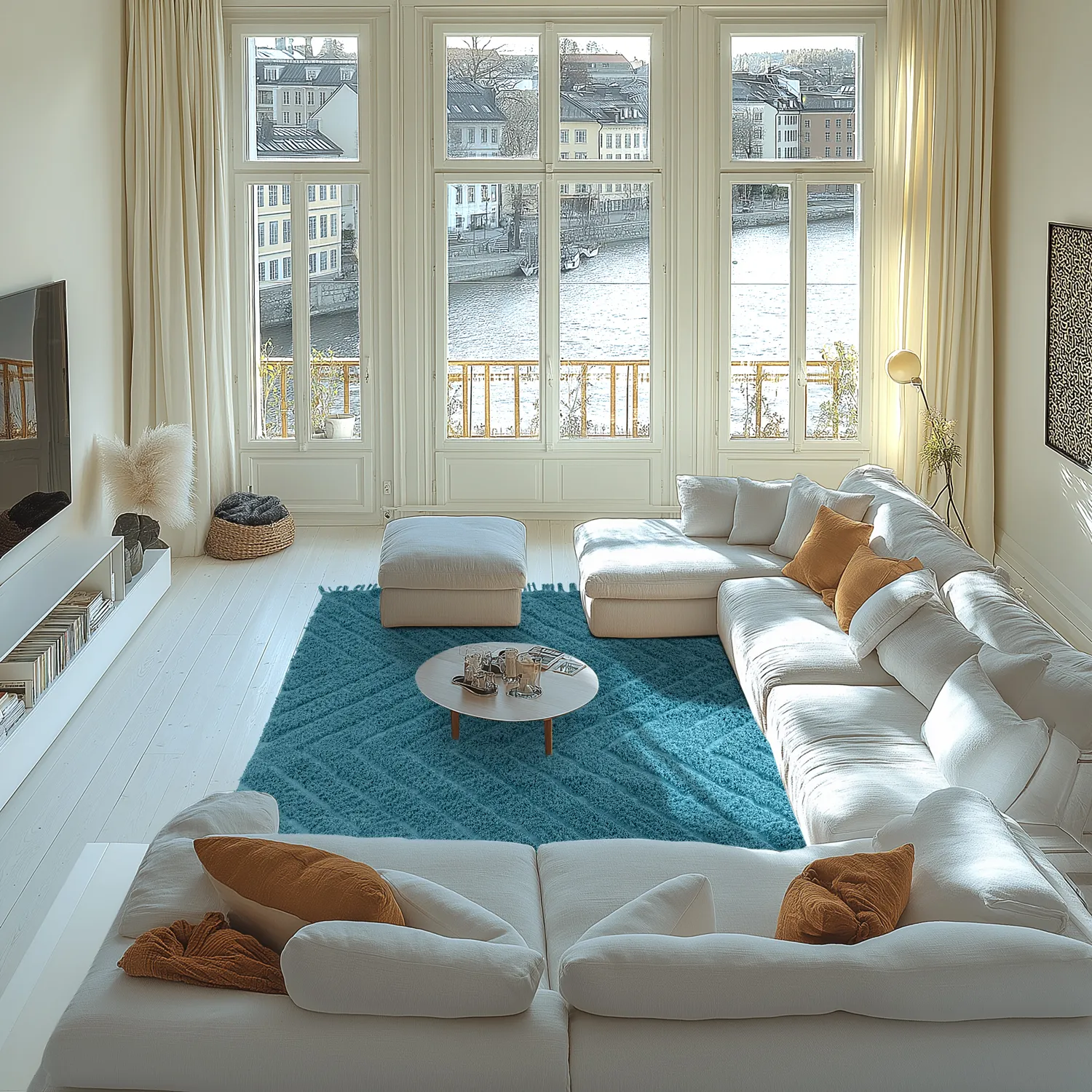 Hoogpolig vloerkleed - Farley Natural Cotton Shaggy (turkoois)