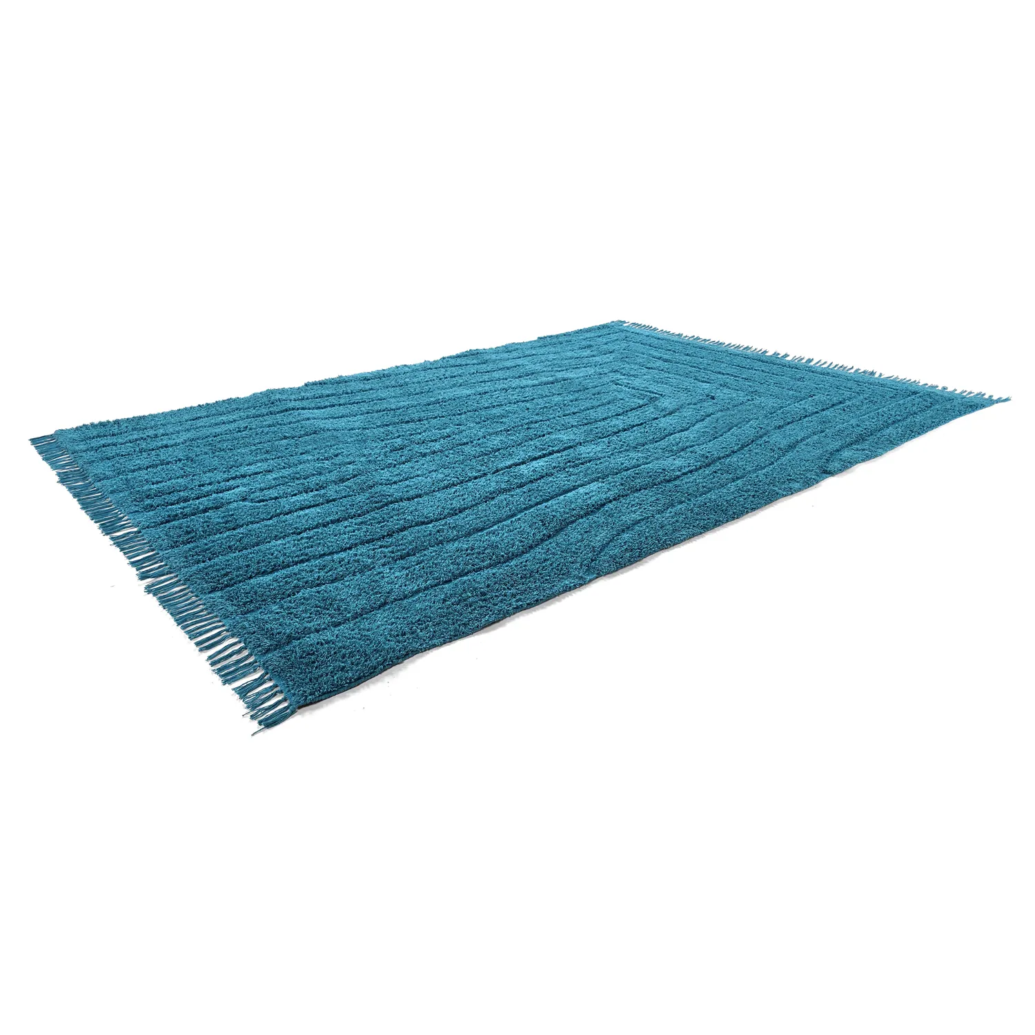 Hoogpolig vloerkleed - Farley Natural Cotton Shaggy (turkoois)