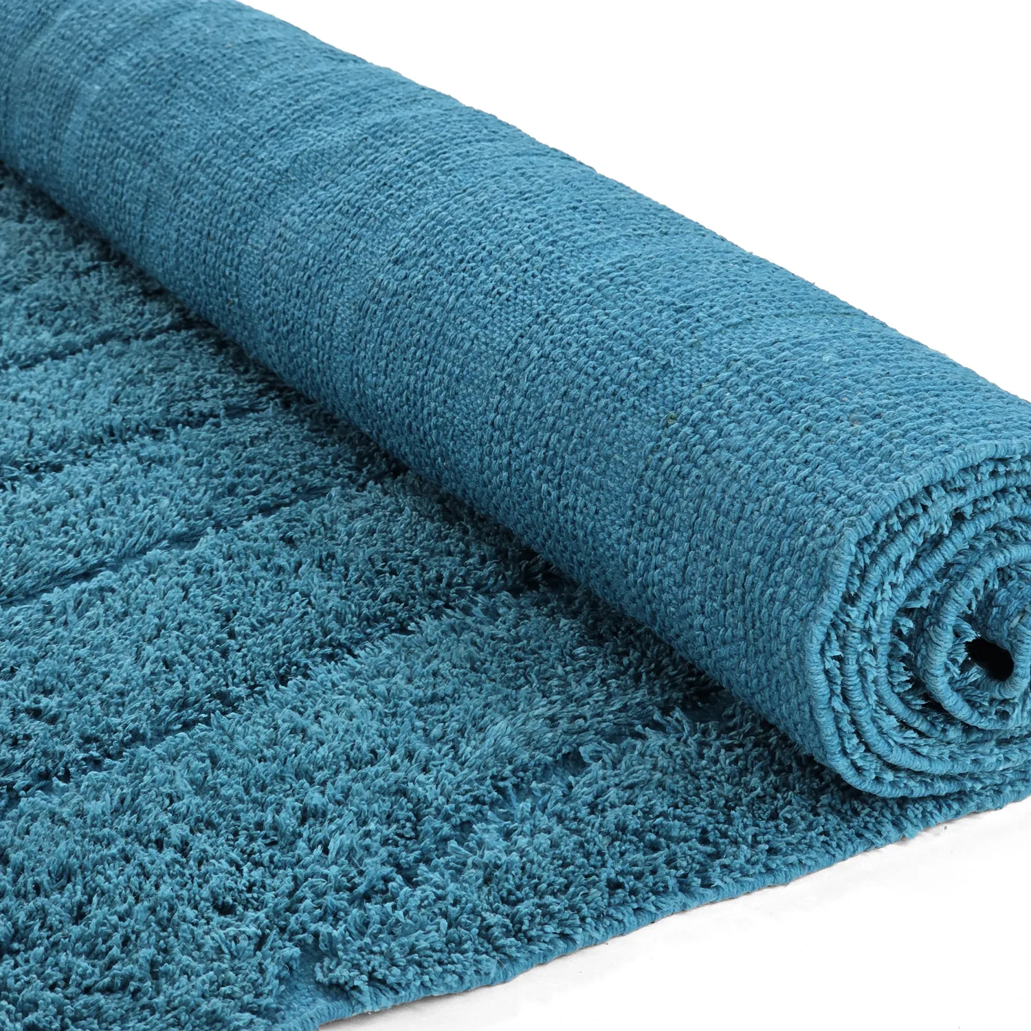 Hoogpolig vloerkleed - Farley Natural Cotton Shaggy (turkoois)