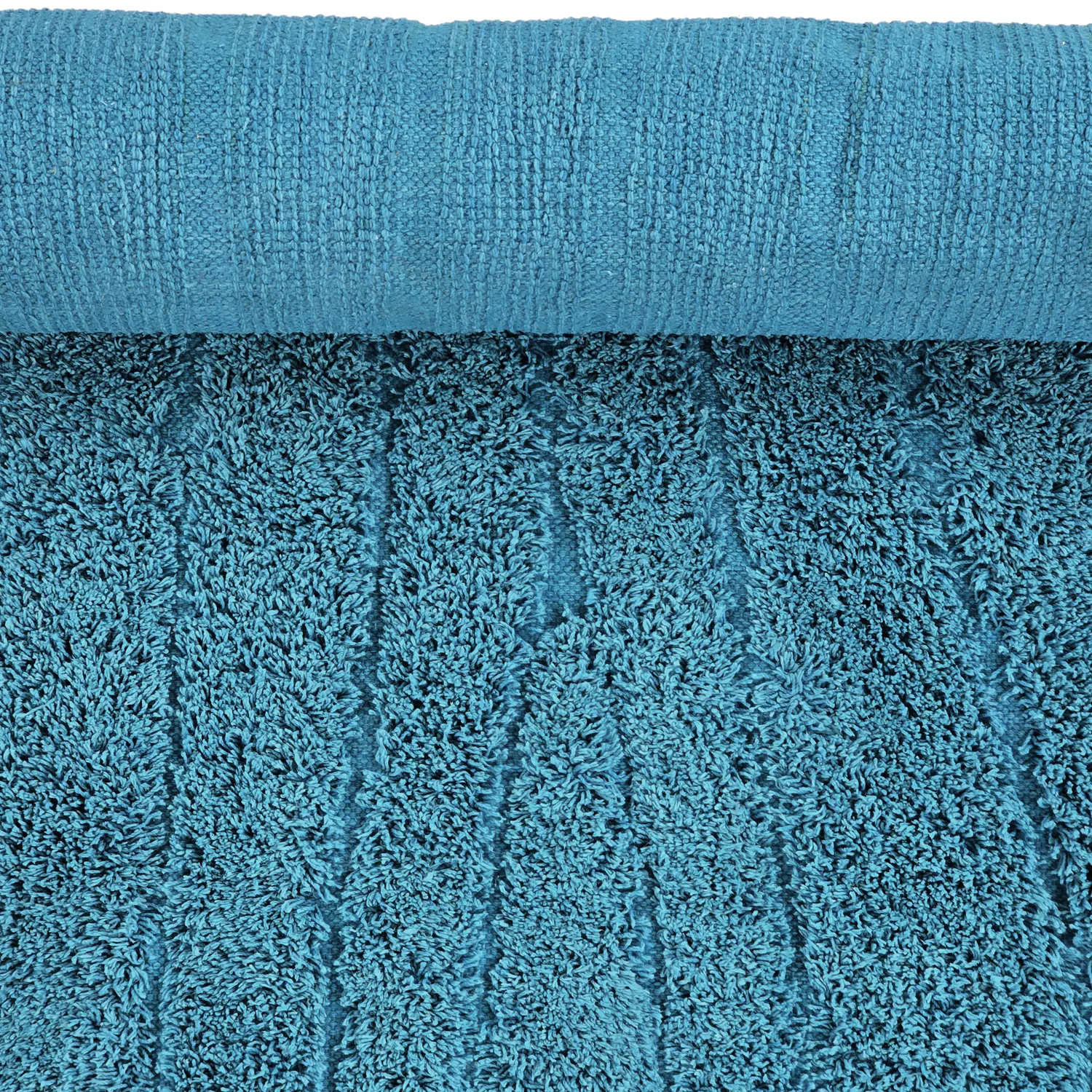 Hoogpolig vloerkleed - Farley Natural Cotton Shaggy (turkoois)