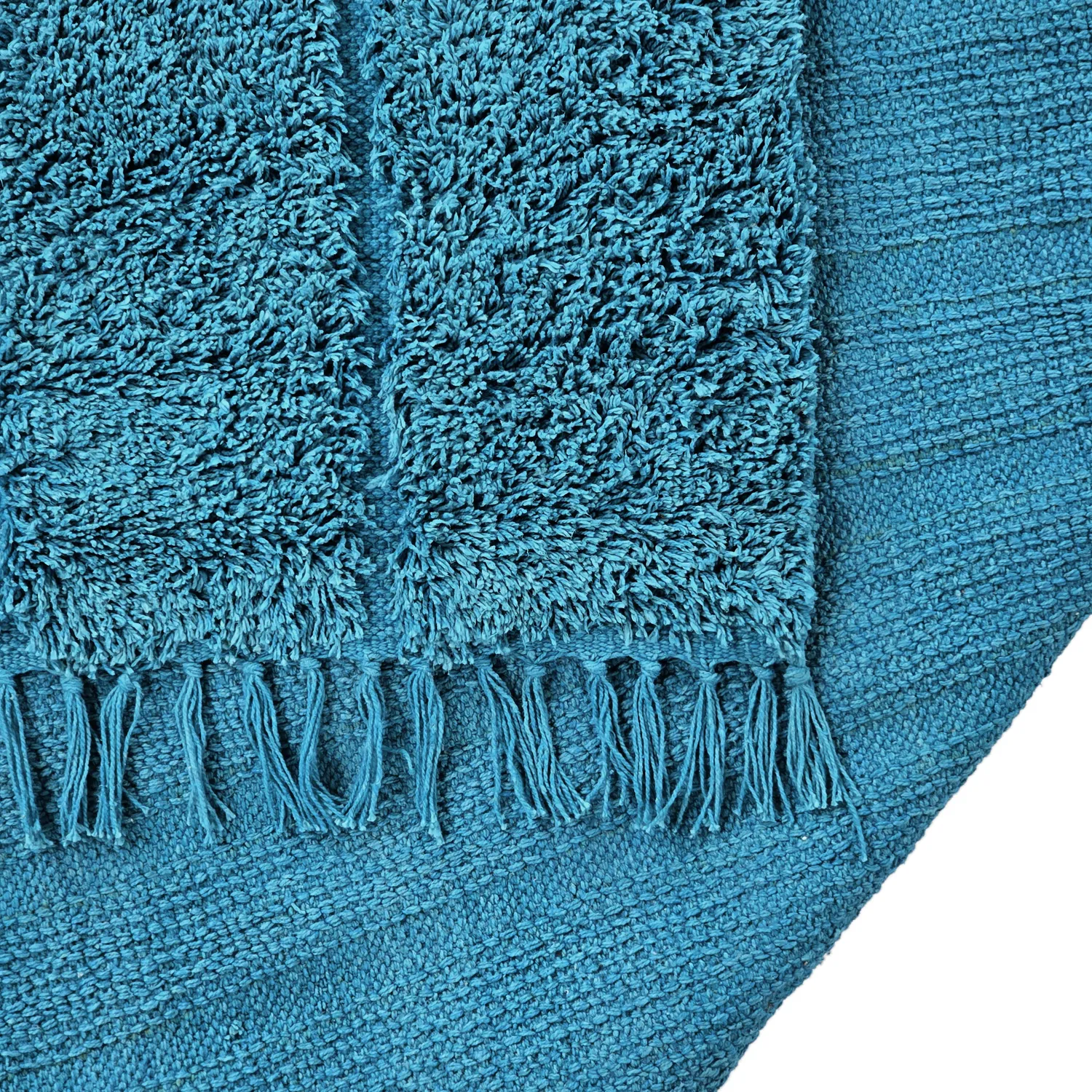 Hoogpolig vloerkleed - Farley Natural Cotton Shaggy (turkoois)