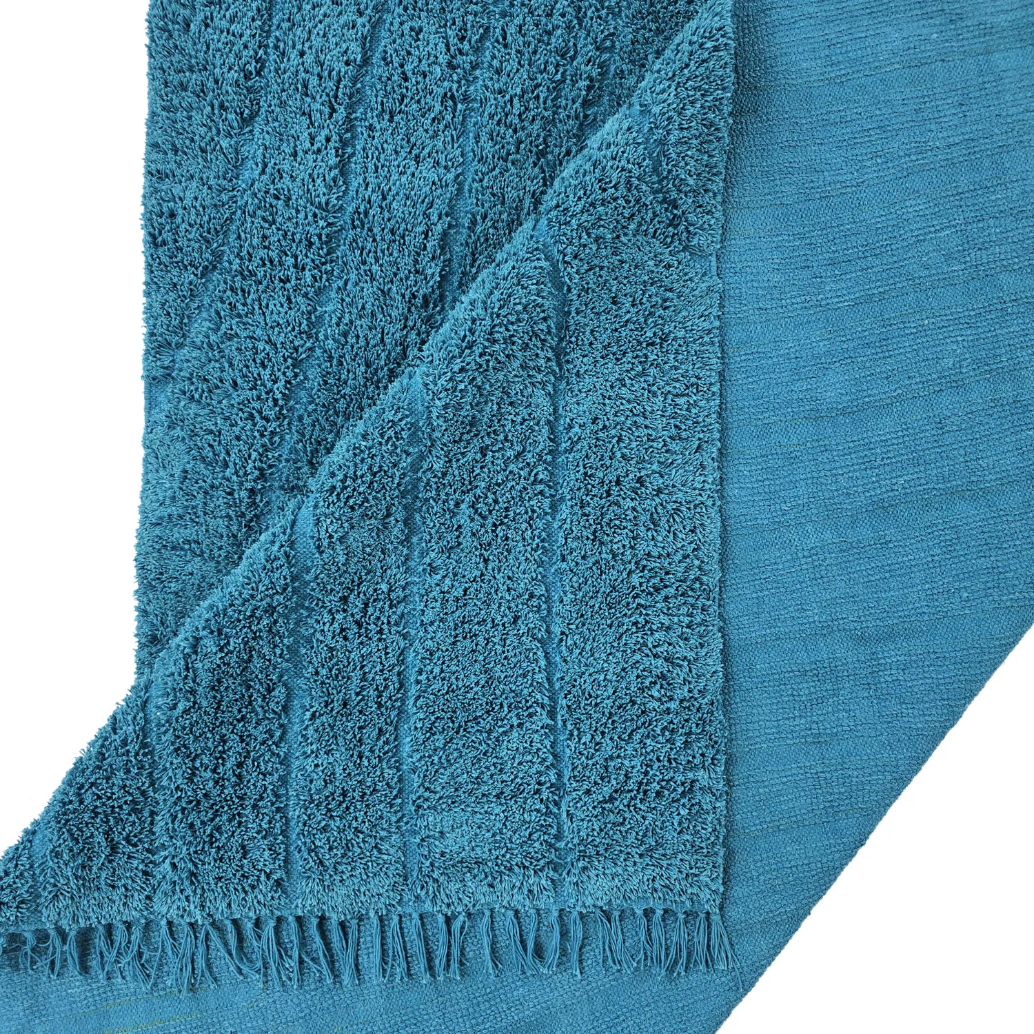 Hoogpolig vloerkleed - Farley Natural Cotton Shaggy (turkoois)