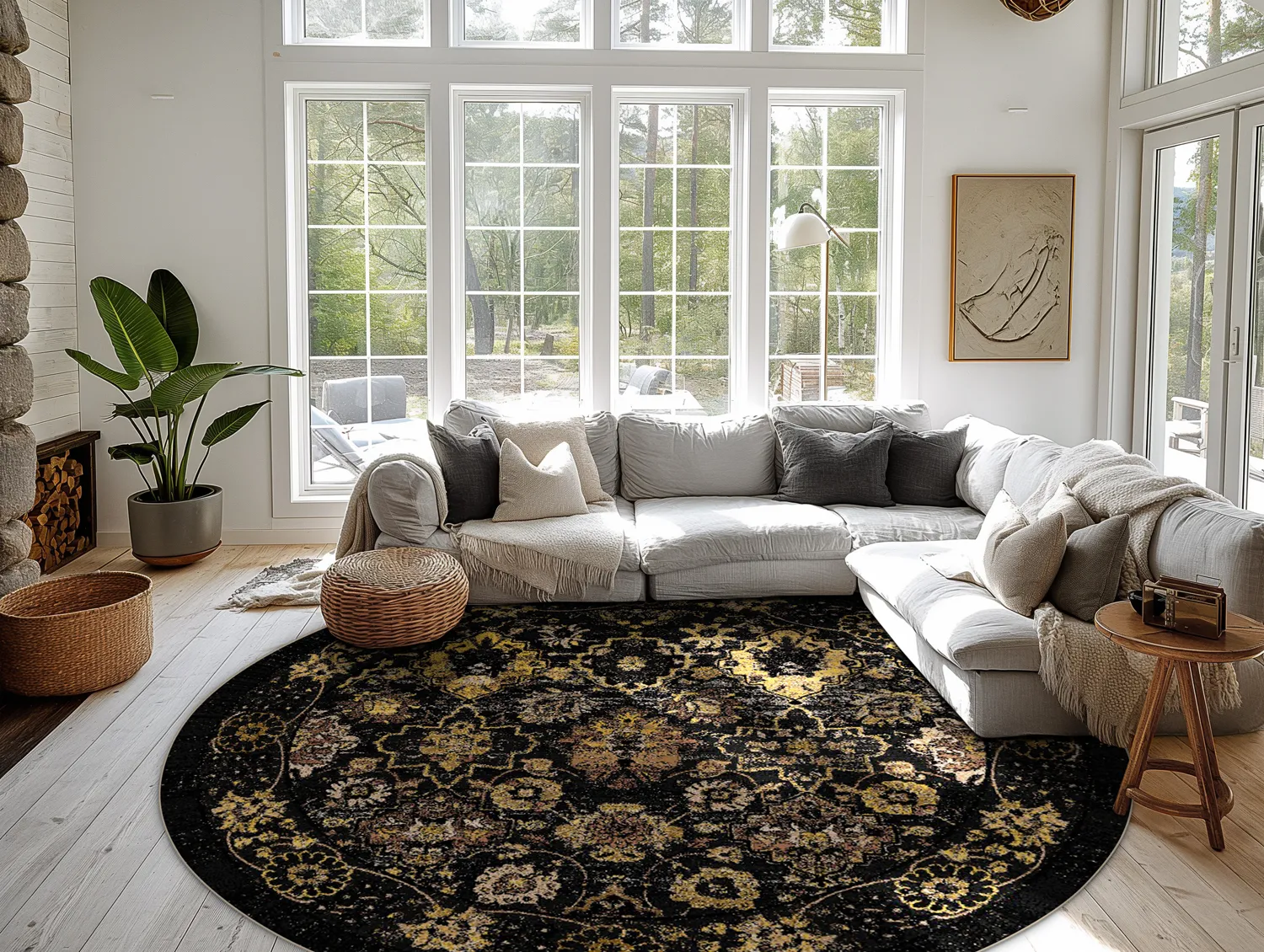 Rond vloerkleed - Fernana (zwart/goud)