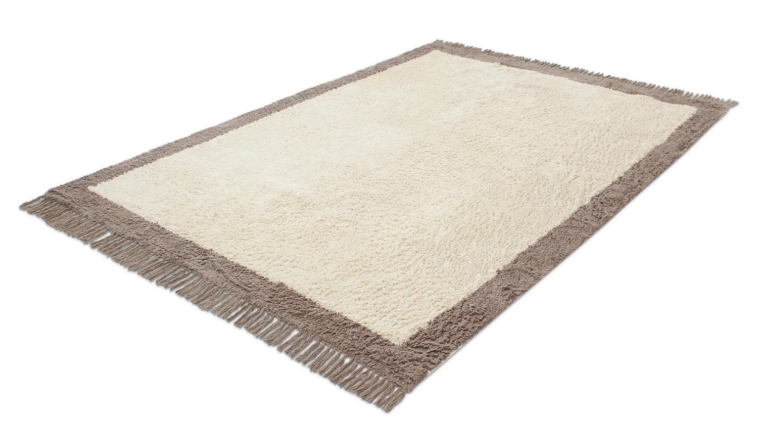 Hoogpolig vloerkleed - Galliano Natural Cotton Shaggy (gebroken wit/bruin)