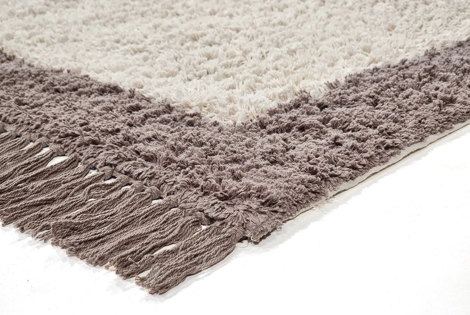 Hoogpolig vloerkleed - Galliano Natural Cotton Shaggy (gebroken wit/bruin)