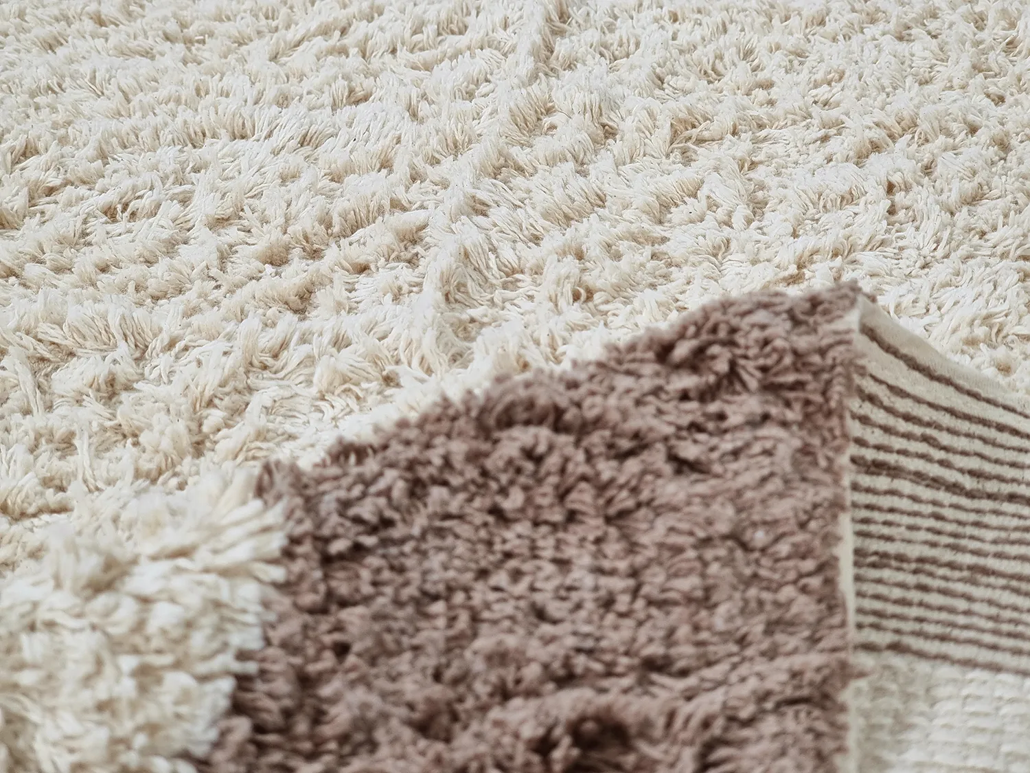 Hoogpolig vloerkleed - Galliano Natural Cotton Shaggy (gebroken wit/bruin)