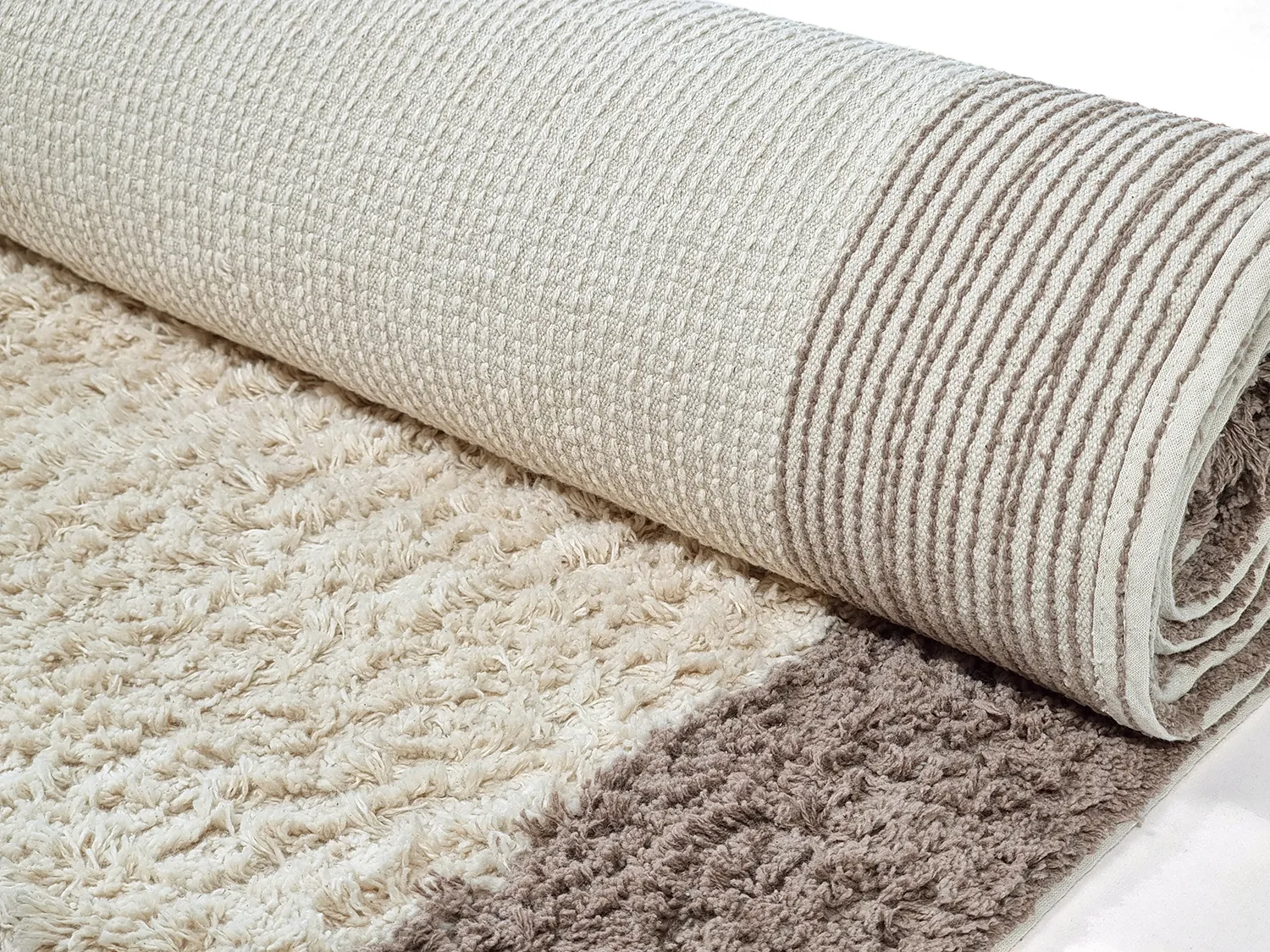 Hoogpolig vloerkleed - Galliano Natural Cotton Shaggy (gebroken wit/bruin)