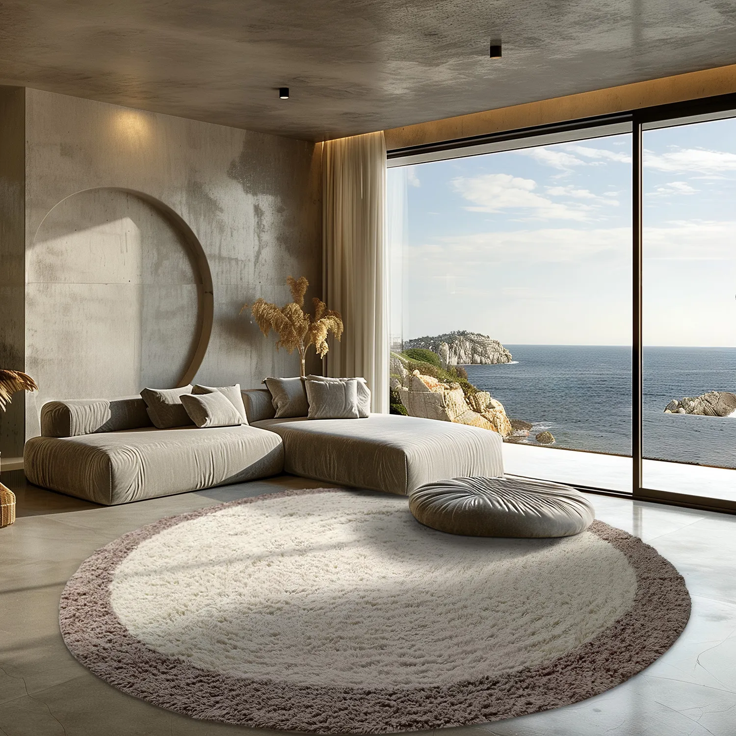 Ronde vloerkleden - Galliano Natural Cotton Shaggy (gebroken wit/bruin)