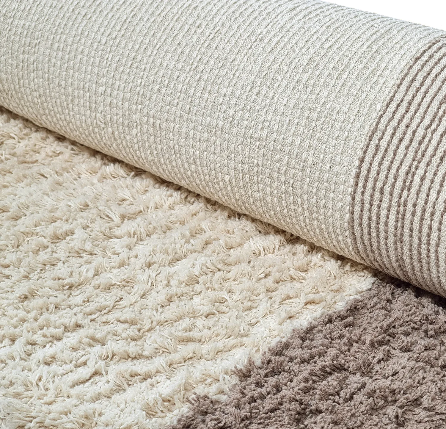 Ronde vloerkleden - Galliano Natural Cotton Shaggy (gebroken wit/bruin)