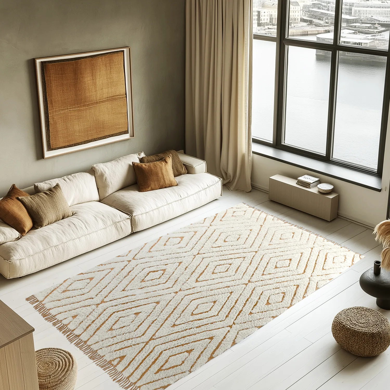 Hoogpolig vloerkleed - Holwell Natural Cotton Shaggy (gebroken wit/bruin)