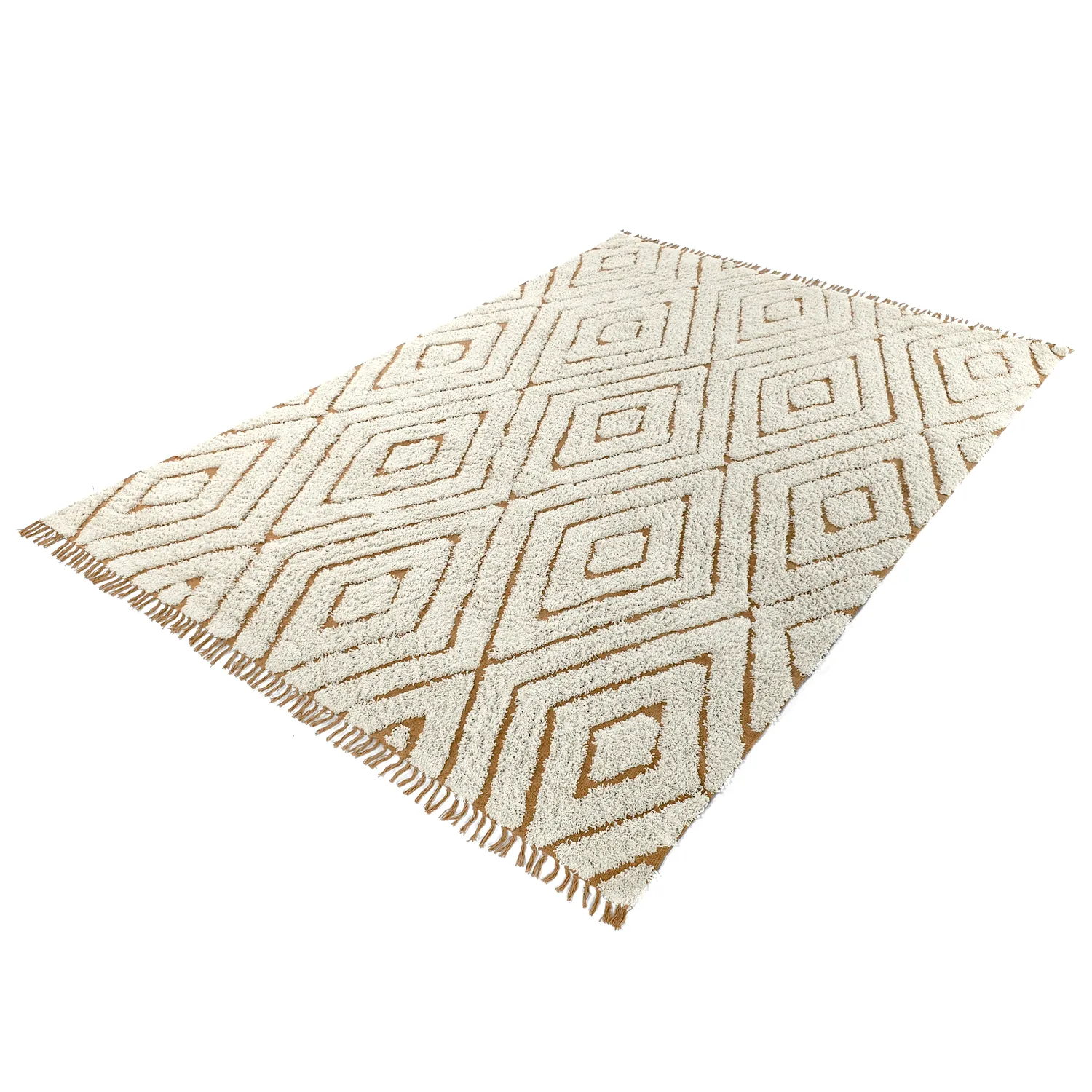 Hoogpolig vloerkleed - Holwell Natural Cotton Shaggy (gebroken wit/bruin)