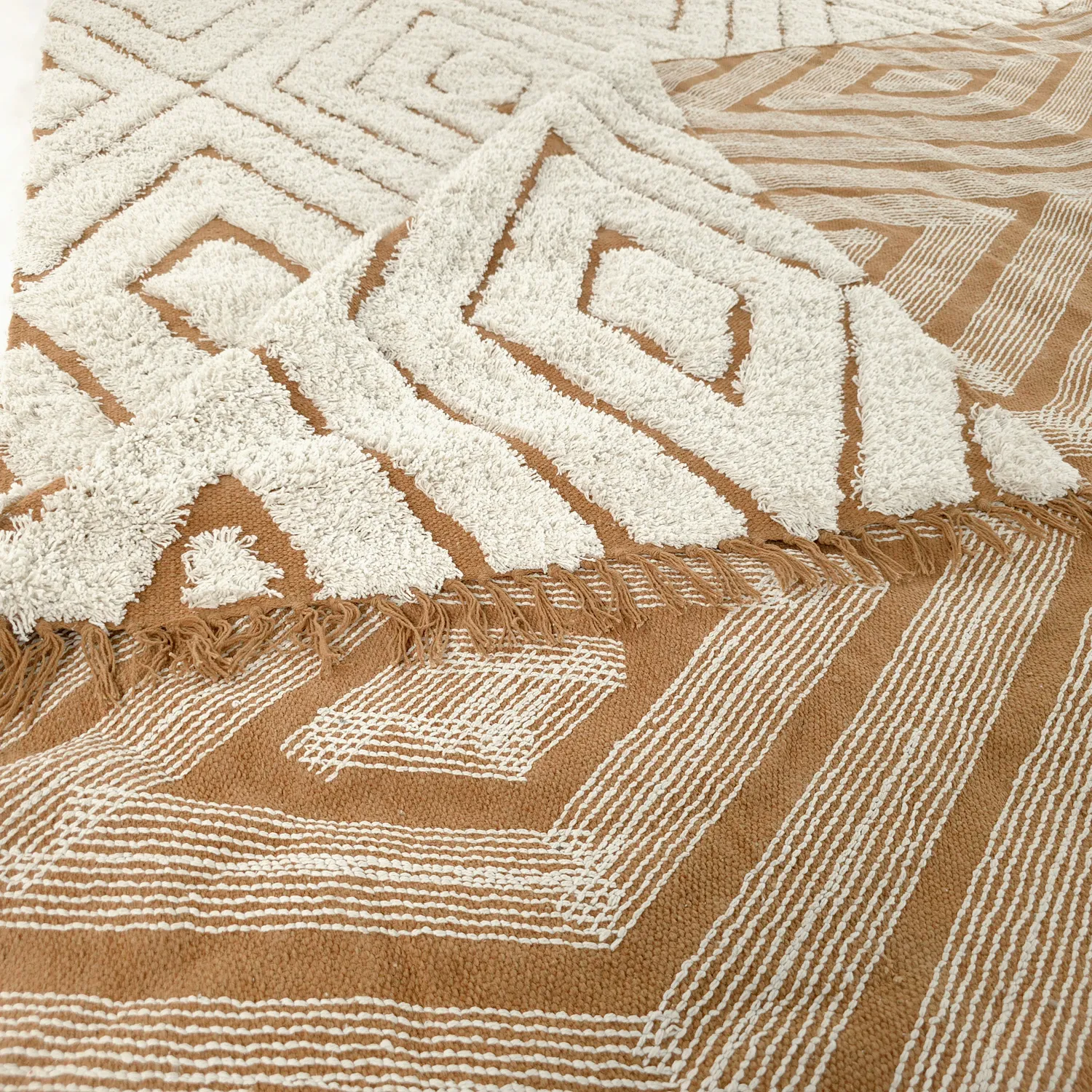 Hoogpolig vloerkleed - Holwell Natural Cotton Shaggy (gebroken wit/bruin)