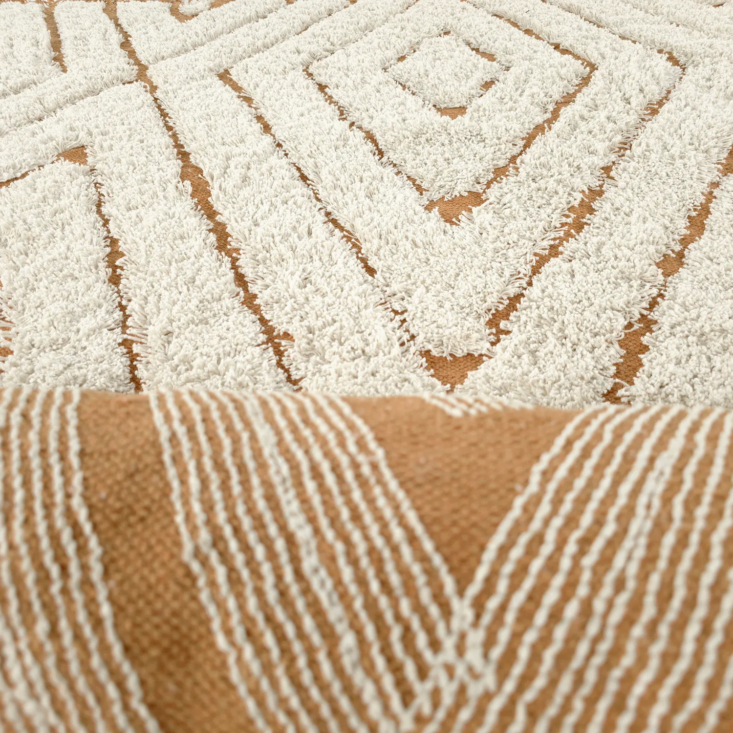 Hoogpolig vloerkleed - Holwell Natural Cotton Shaggy (gebroken wit/bruin)