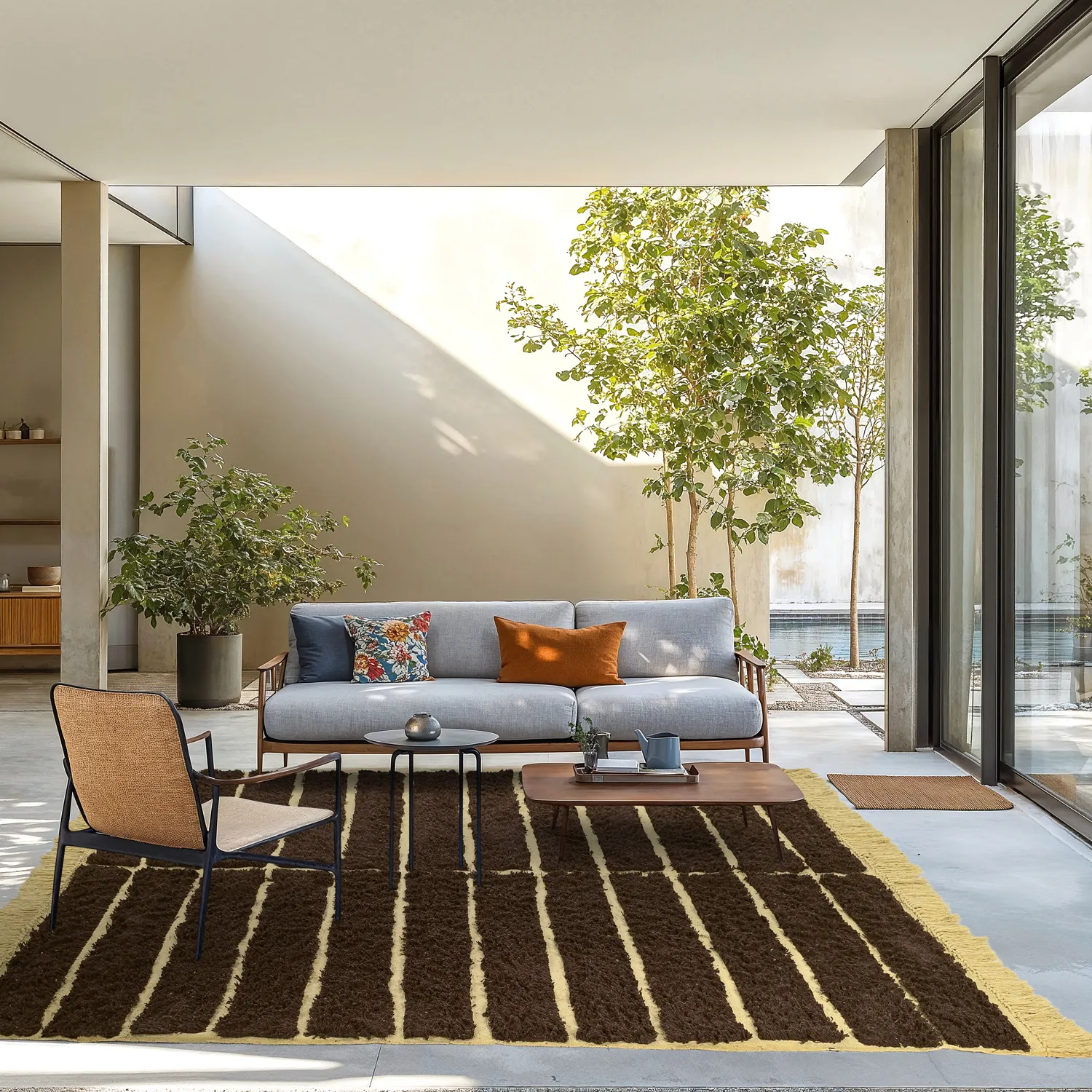 Hoogpolig vloerkleed - Ikara Natural Cotton Shaggy (bruin)