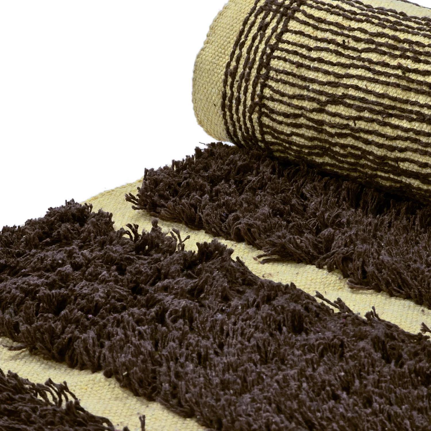 Hoogpolig vloerkleed - Ikara Natural Cotton Shaggy (bruin)