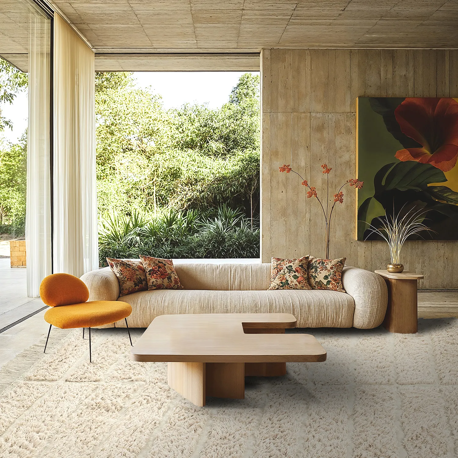Hoogpolig vloerkleed - Ikara Natural Cotton Shaggy (room)