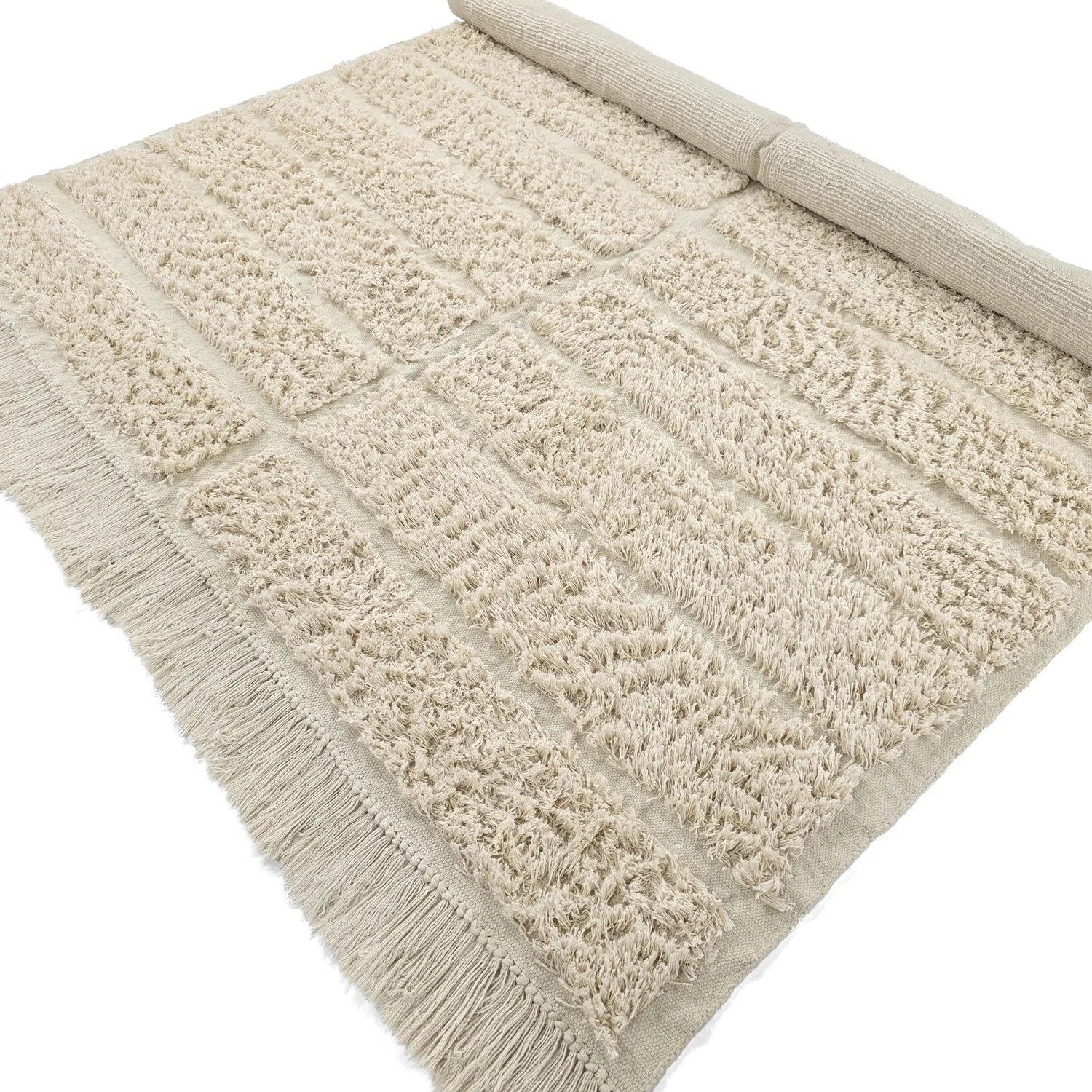 Hoogpolig vloerkleed - Ikara Natural Cotton Shaggy (room)