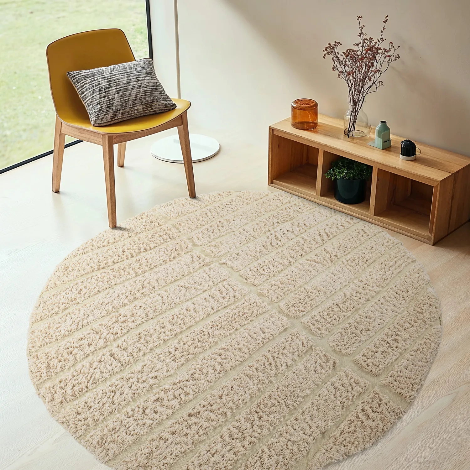Rond vloerkleed - Ikara Natural Cotton Shaggy (room)