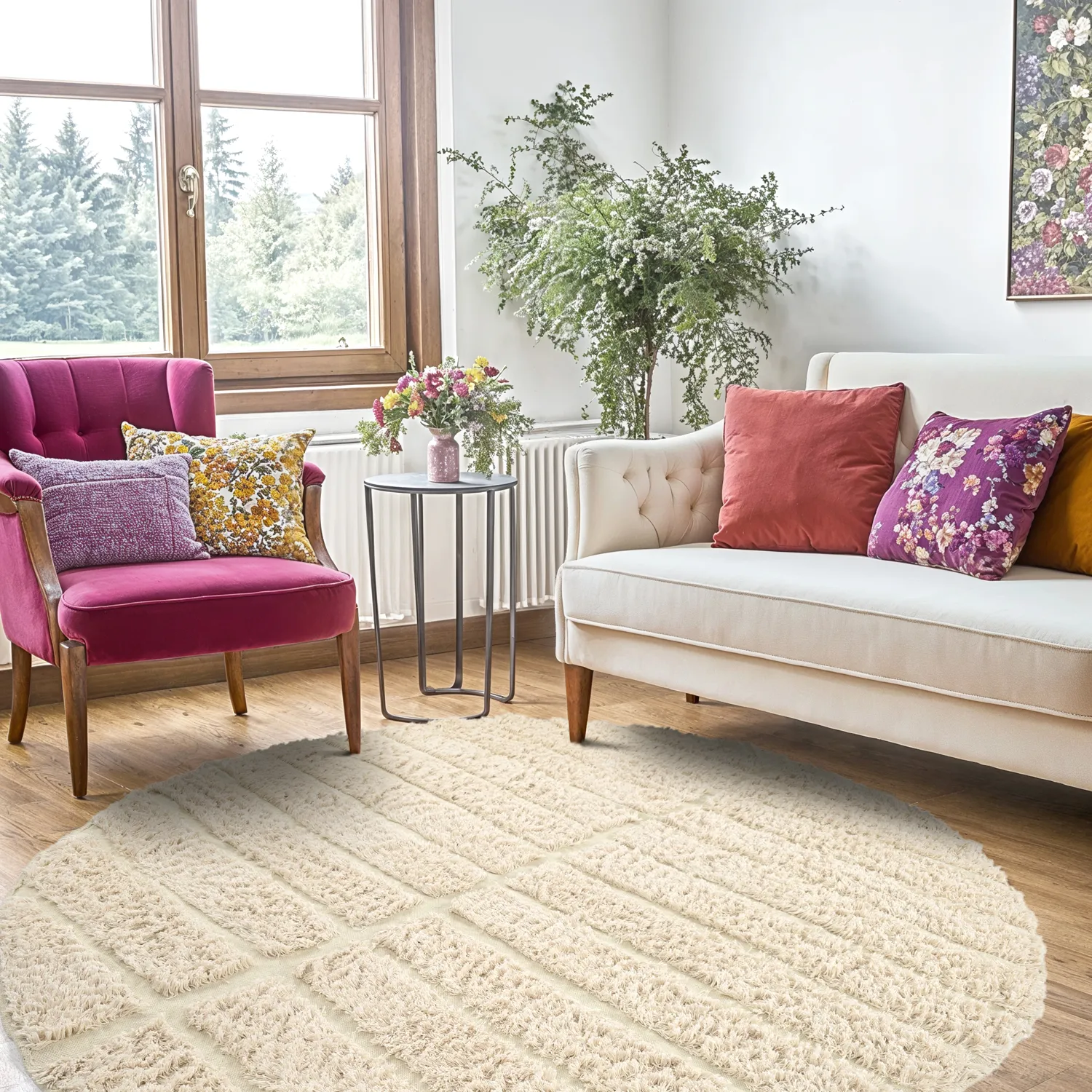 Rond vloerkleed - Ikara Natural Cotton Shaggy (room)