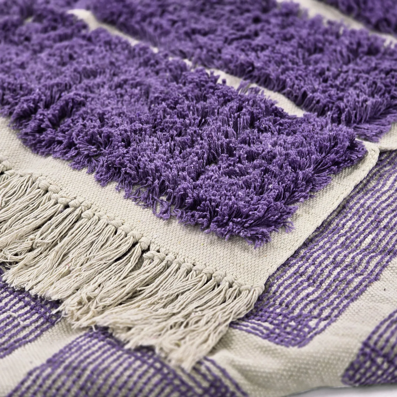 Hoogpolig vloerkleed - Ikara Natural Cotton Shaggy (paars)