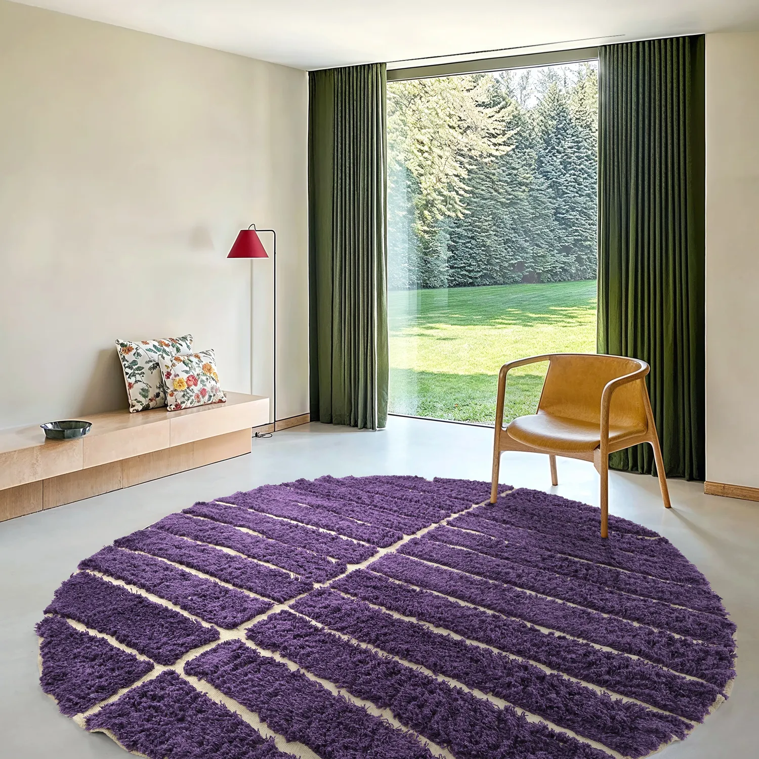 Rond vloerkleed - Ikara Natural Cotton Shaggy (paars)