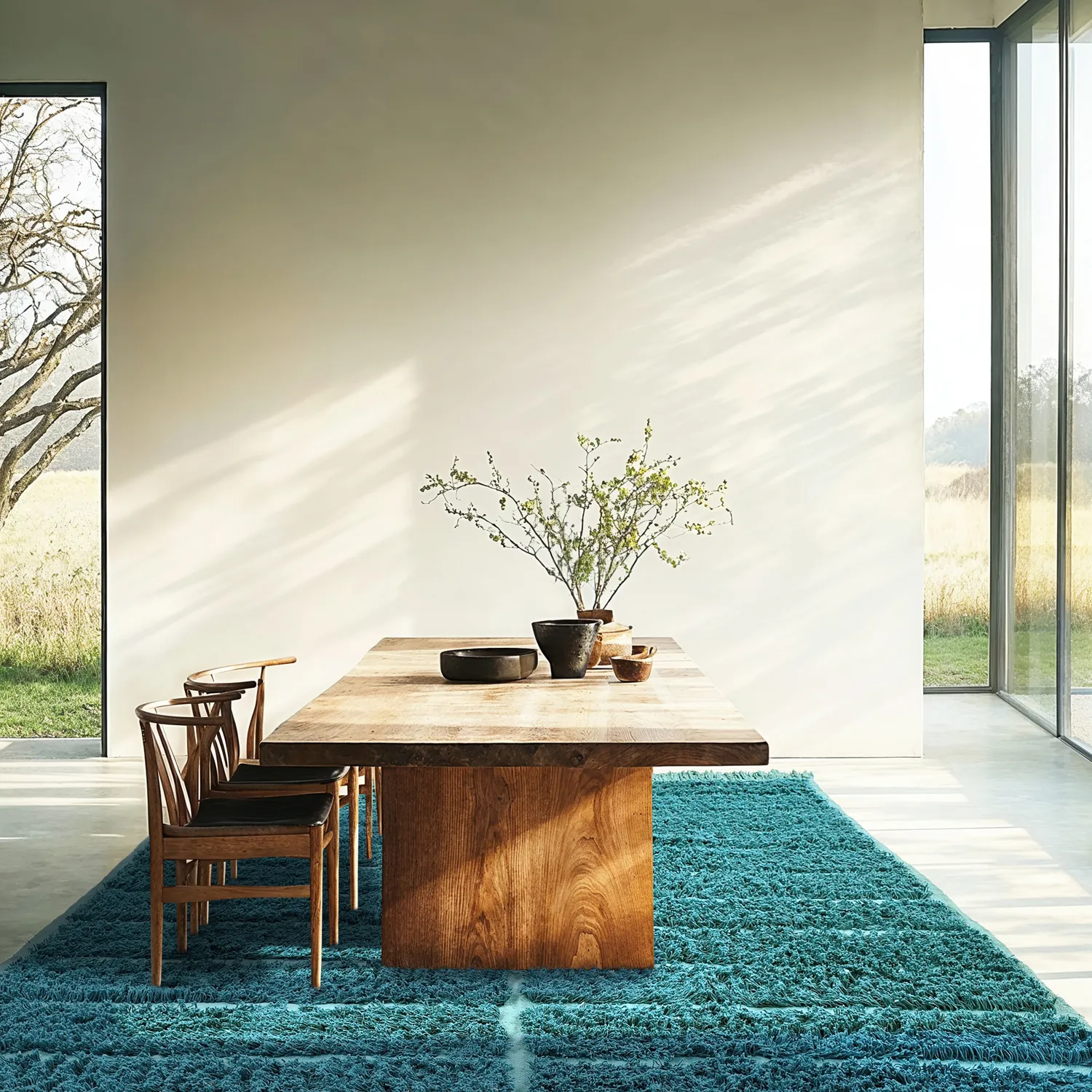 Hoogpolig vloerkleed - Ikara Natural Cotton Shaggy (turkoois)