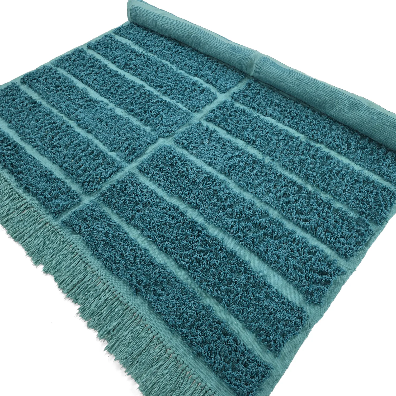 Hoogpolig vloerkleed - Ikara Natural Cotton Shaggy (turkoois)