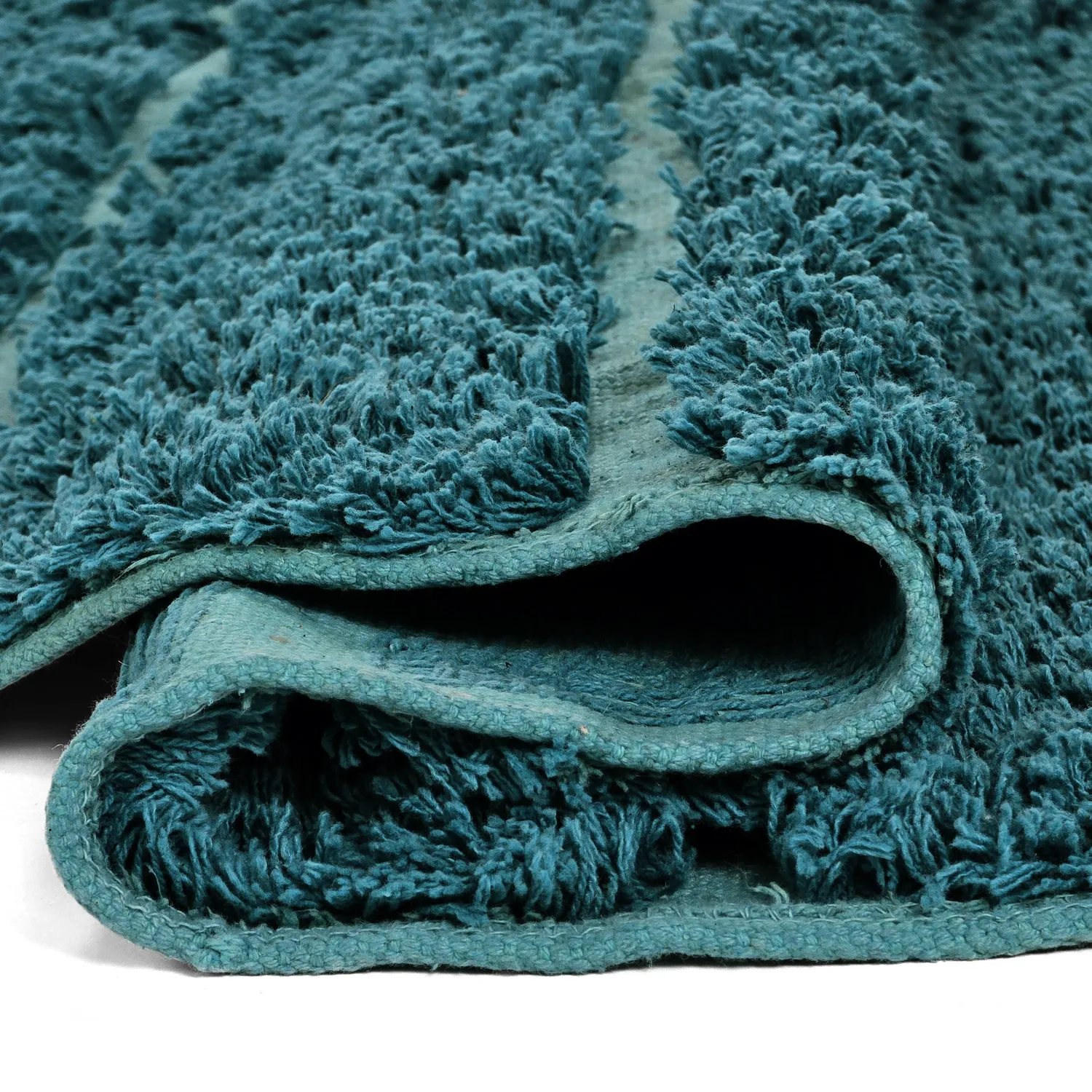 Rond vloerkleed - Ikara Natural Cotton Shaggy (turkoois)