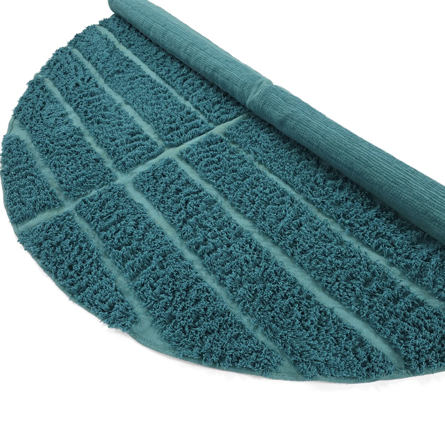 Rond vloerkleed - Ikara Natural Cotton Shaggy (turkoois)