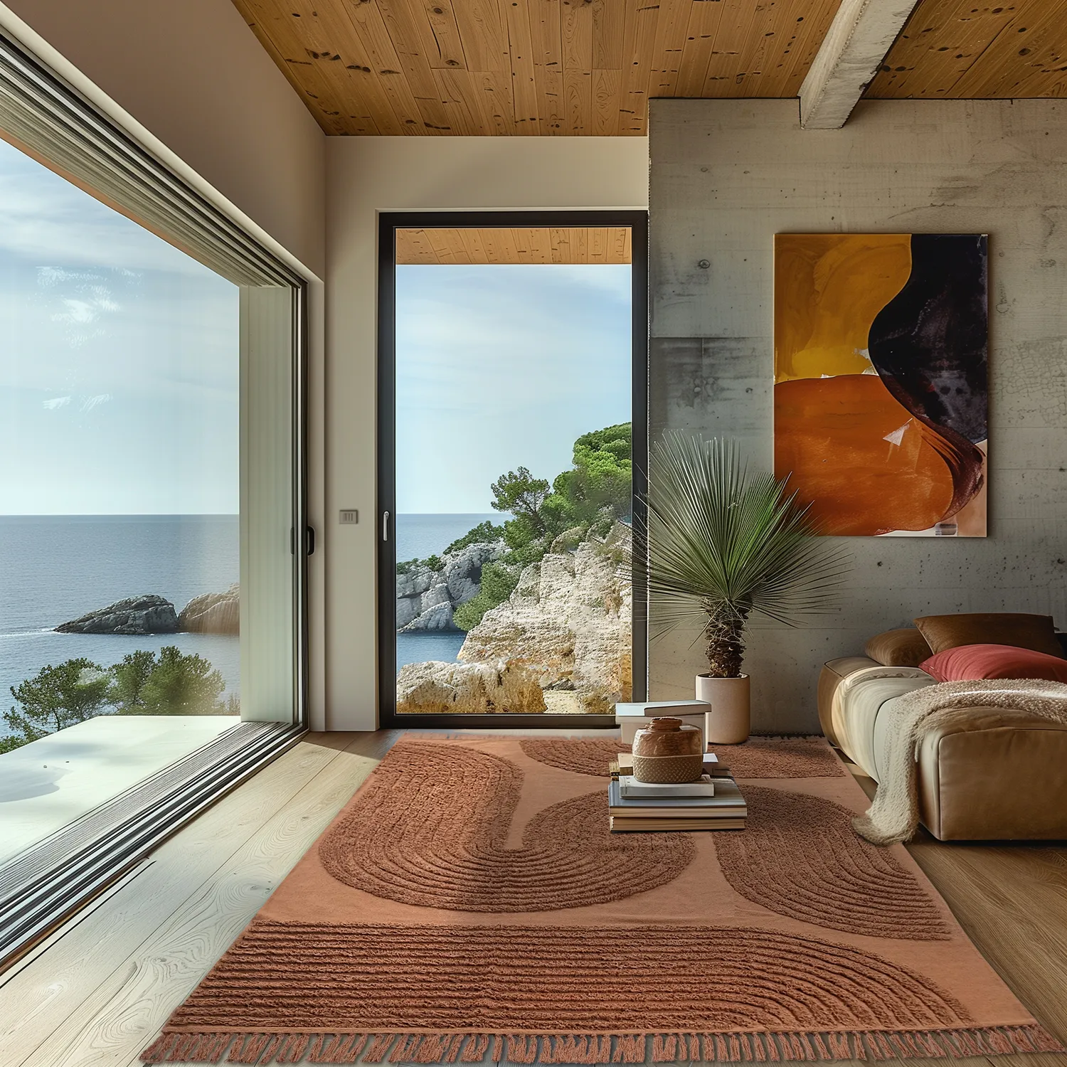 Hoogpolig vloerkleed - Jovie Natural Cotton Shaggy (terracotta)