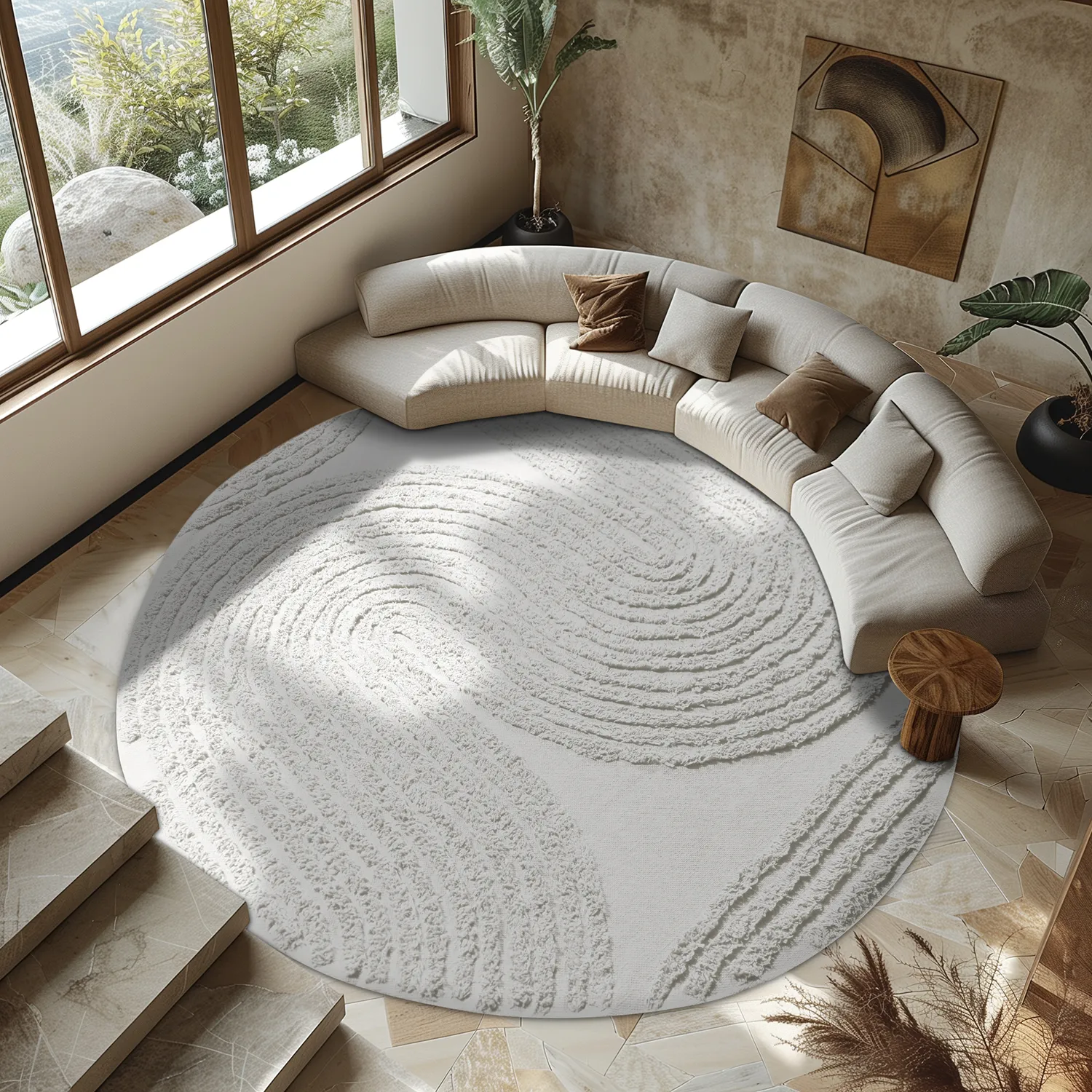 Ronde vloerkleden - Jovie Natural Cotton Shaggy (offwhite)