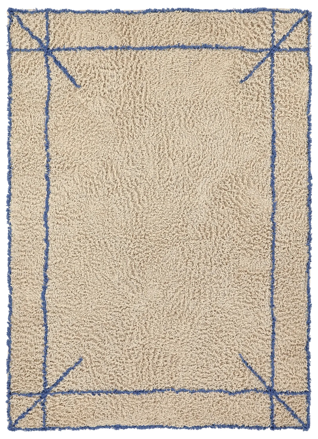 Hoogpolig vloerkleed - Kairi Natural Cotton Shaggy (beige/blauw)