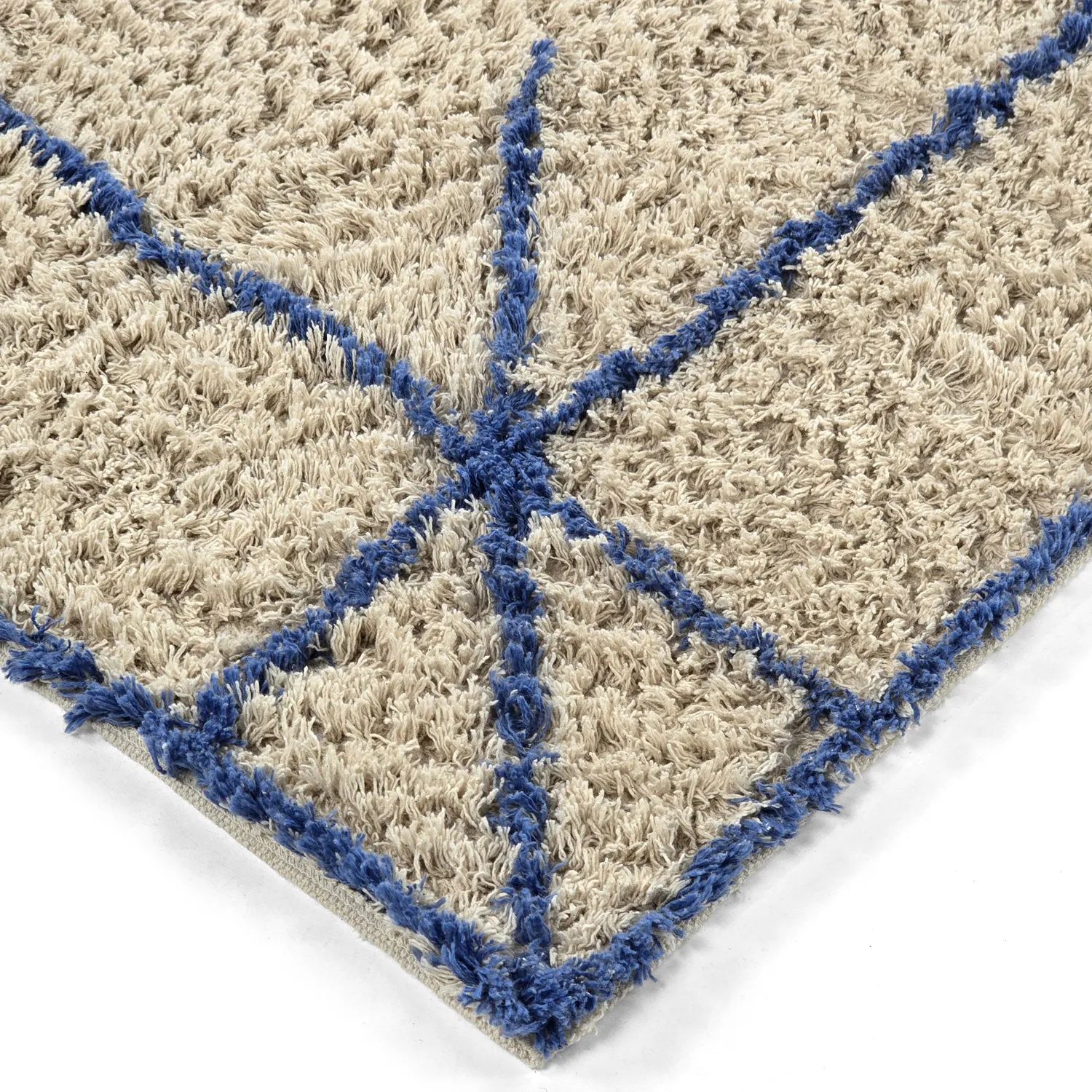 Hoogpolig vloerkleed - Kairi Natural Cotton Shaggy (beige/blauw)