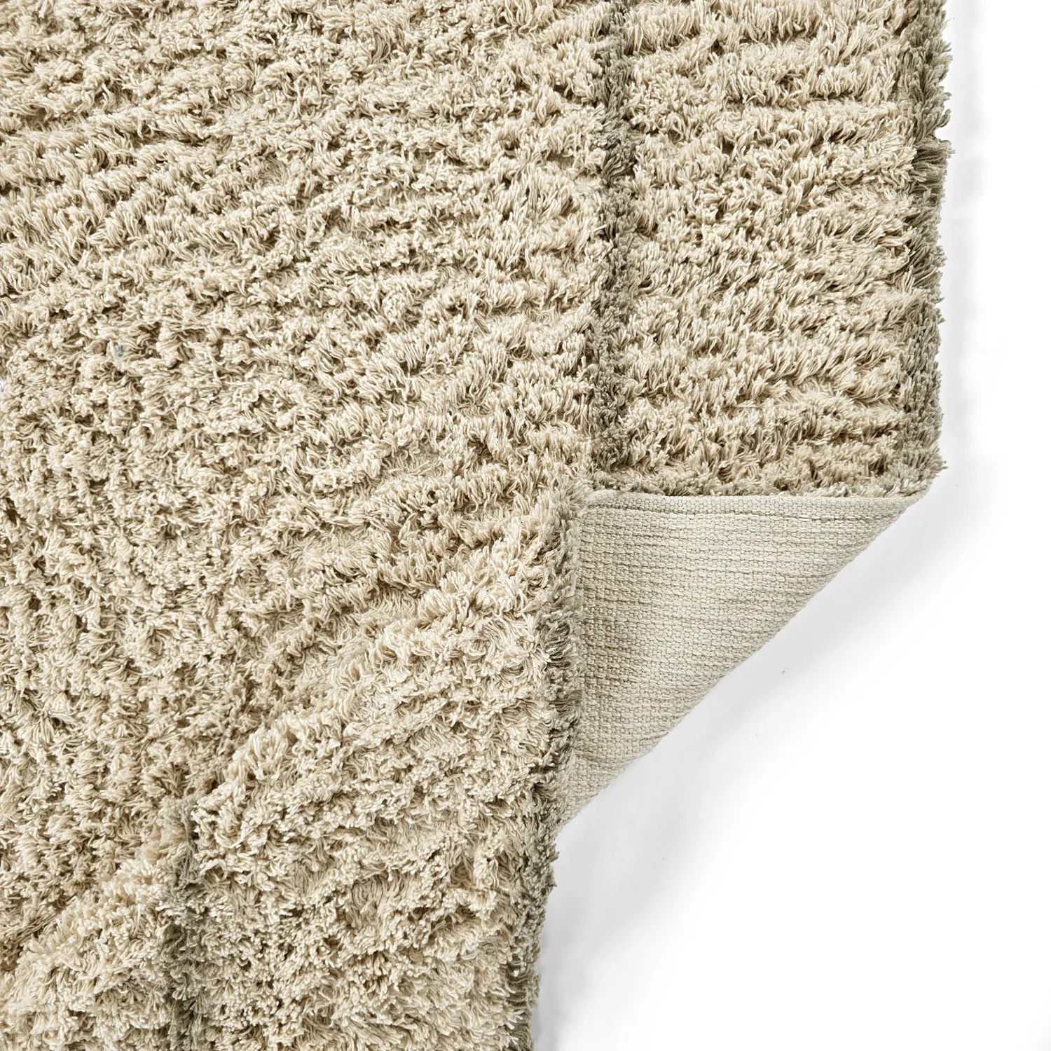Hoogpolig vloerkleed - Kairi Natural Cotton Shaggy (beige/taupe)
