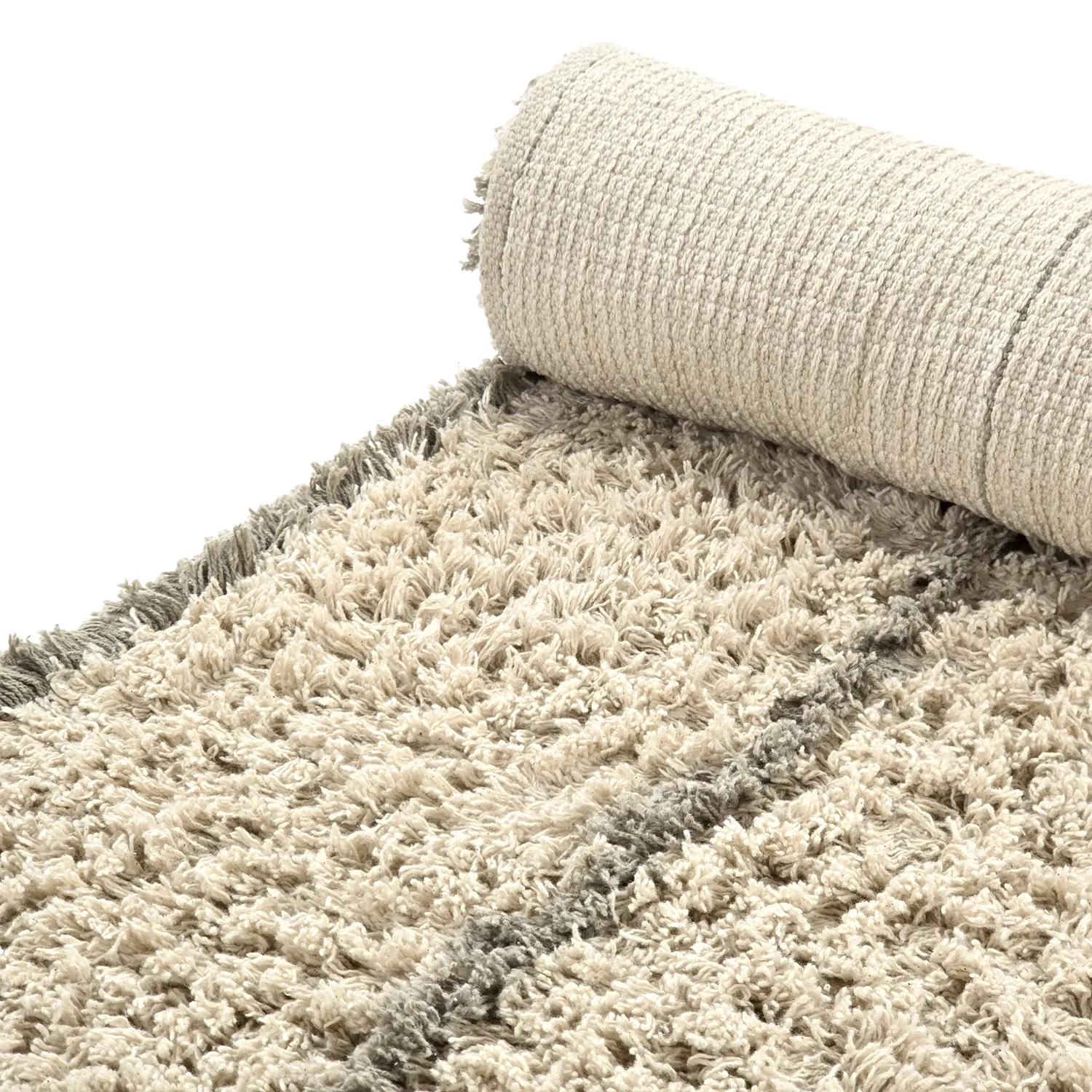 Hoogpolig vloerkleed - Kairi Natural Cotton Shaggy (beige/taupe)