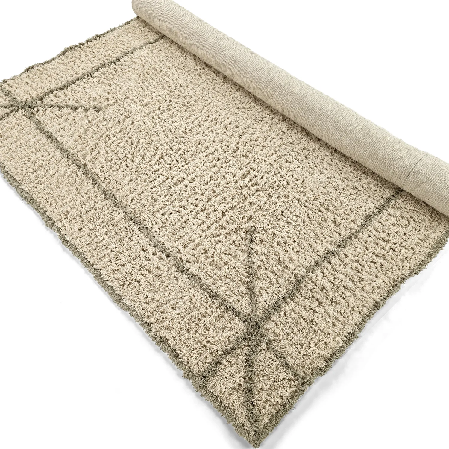 Hoogpolig vloerkleed - Kairi Natural Cotton Shaggy (beige/taupe)