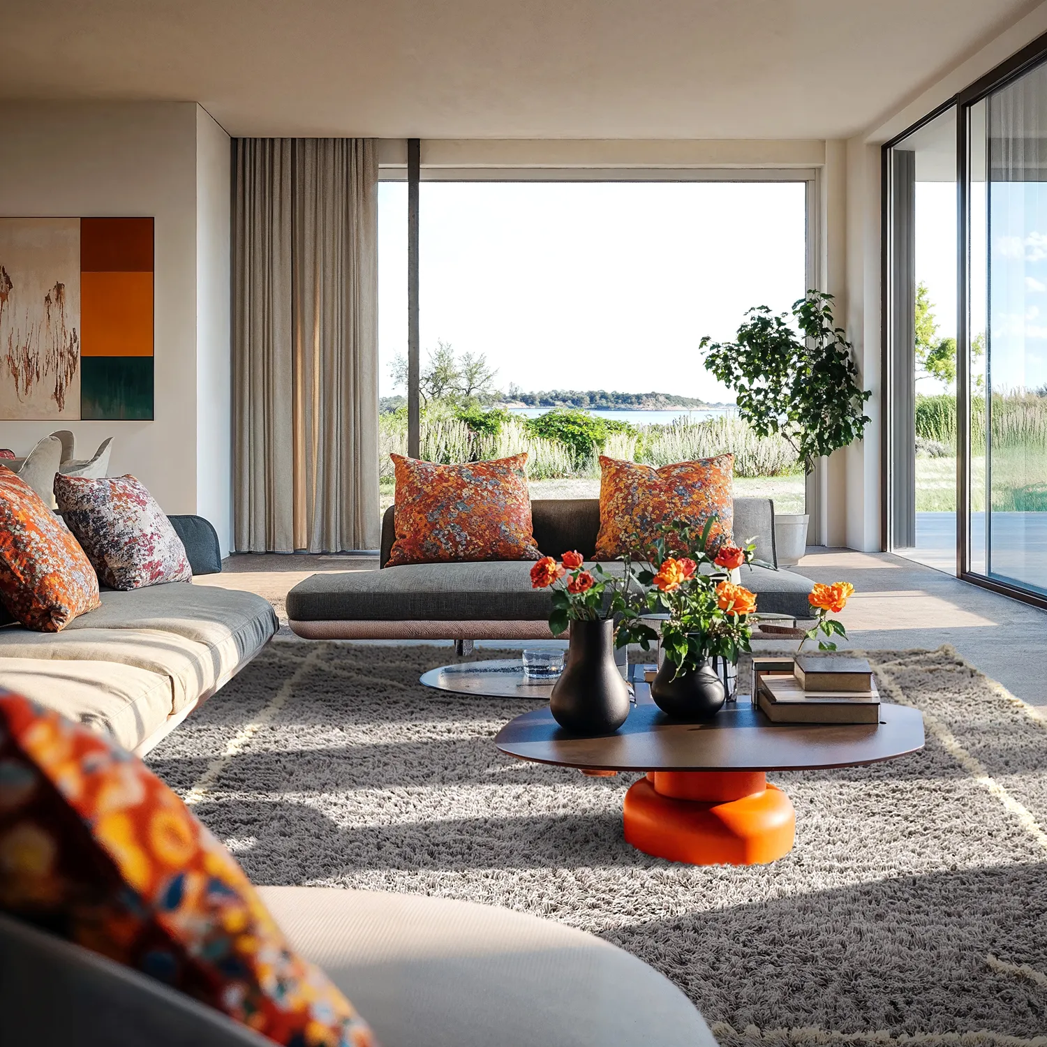 Hoogpolig vloerkleed - Kairi Natural Cotton Shaggy (grijs/beige)